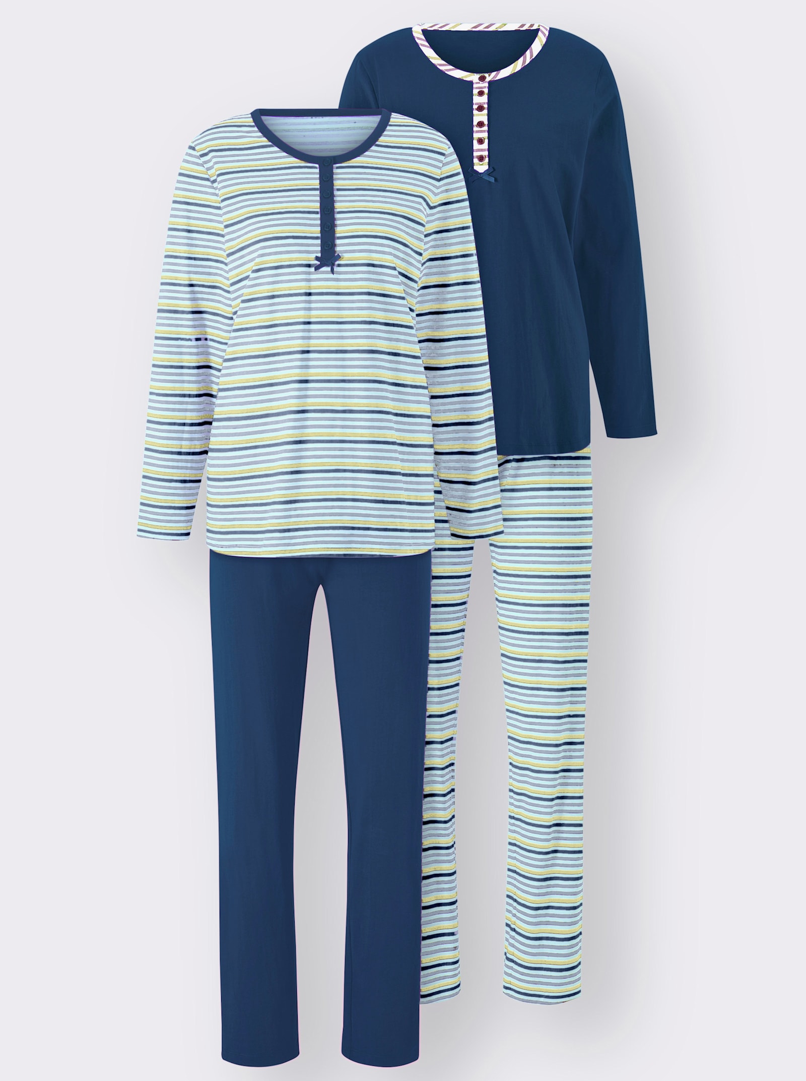wäschepur Schlafanzüge aus reiner Baumwolle - jeansblau + jeansblau-geringelt