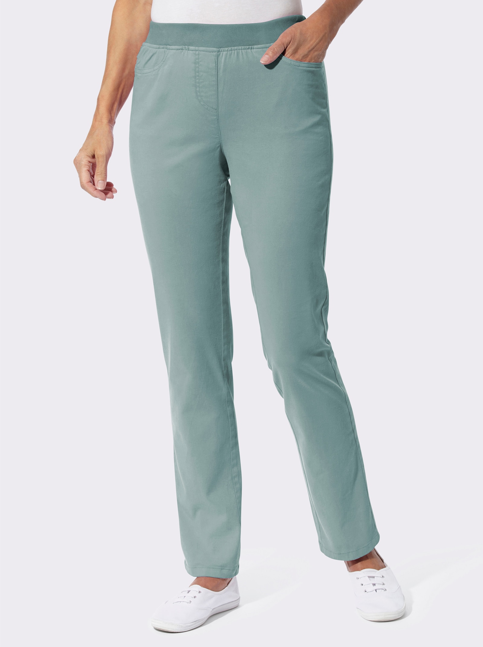 Navlékací kalhoty z keprového materiálu - nefritová