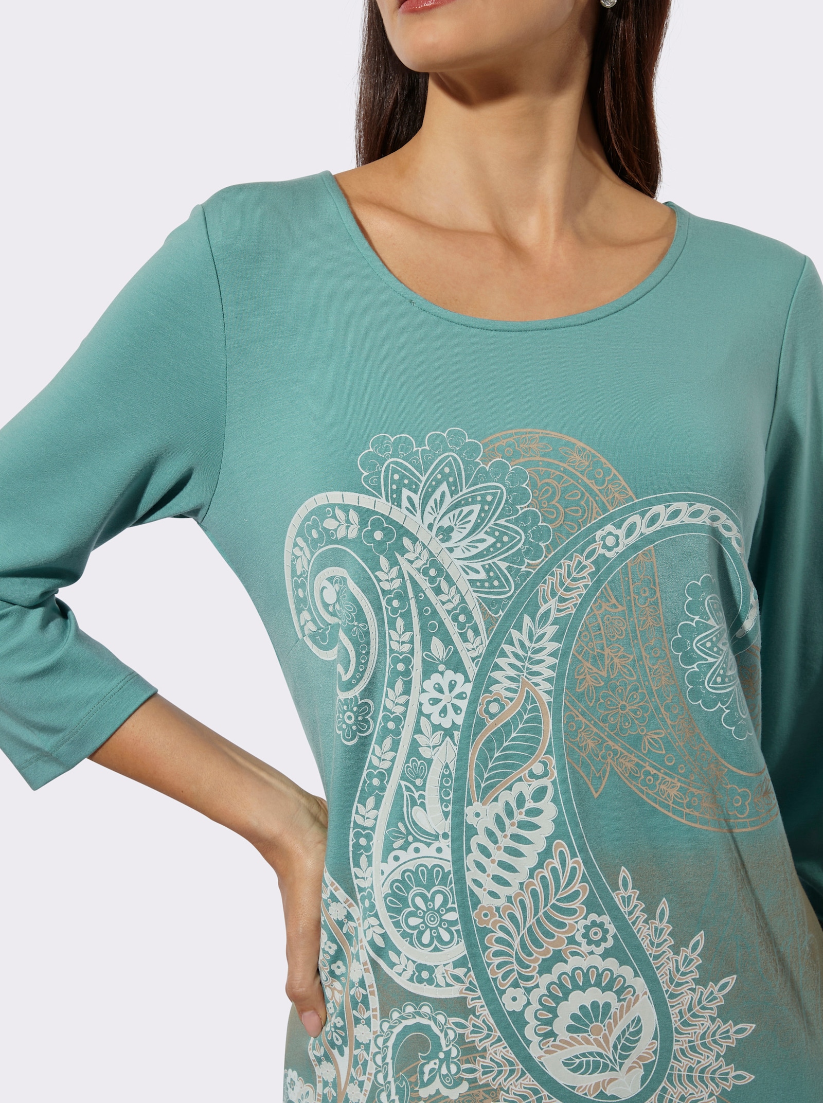 Jerseykleid mit einfarbigem Rückenteil - salbei-kalkmint-bedruckt