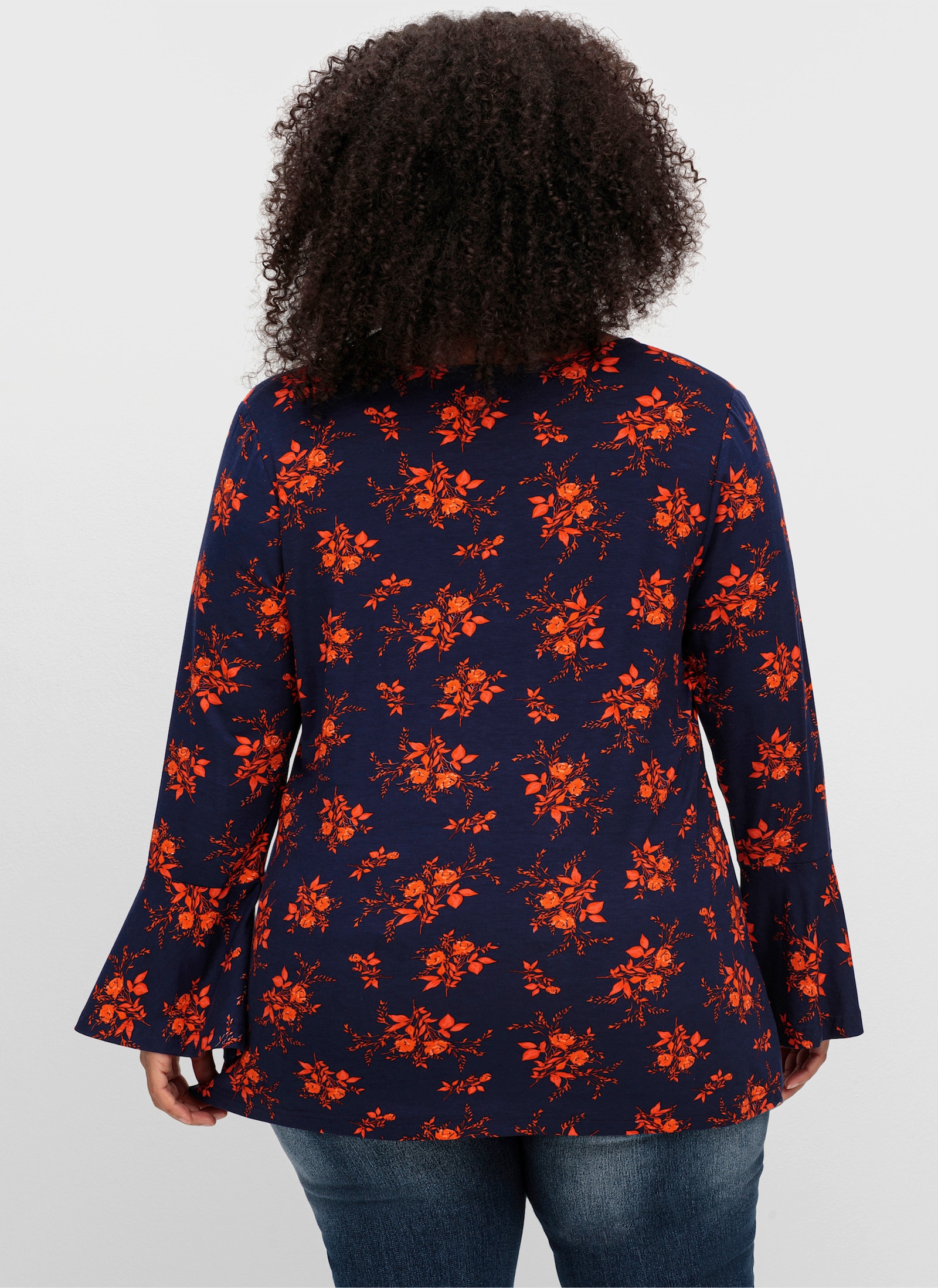 sheego by Joe Browns Langarmshirt mit Biesen und Volantärmeln - nachtblau-gemustert