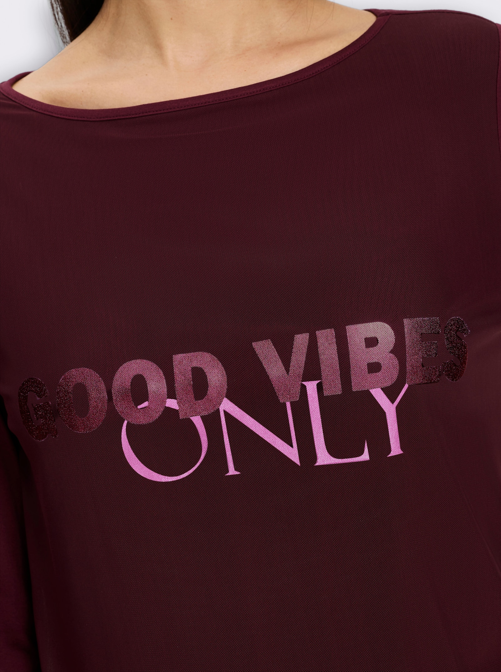 heine Langarmshirt mit Foliendruck - burgund-hellrosé