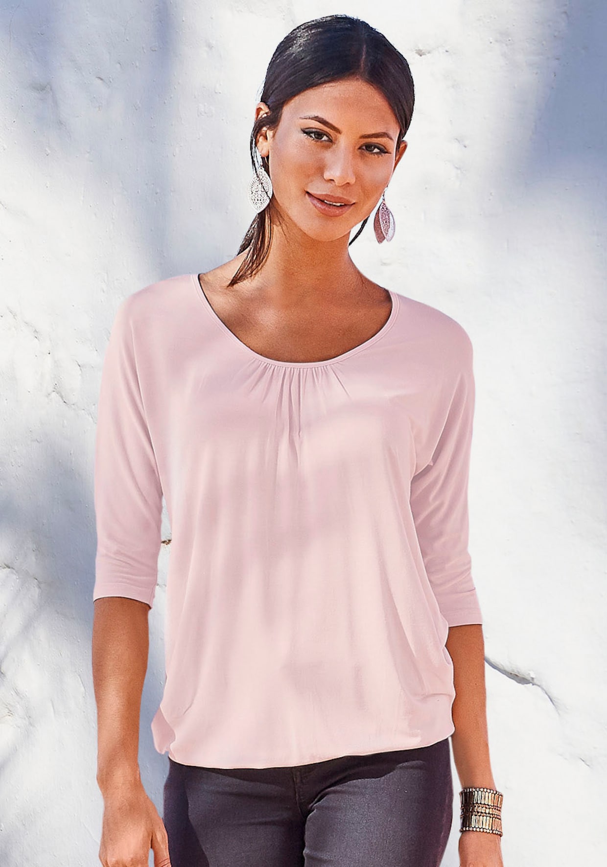 LASCANA Shirt met 3/4-mouw - roze, antraciet