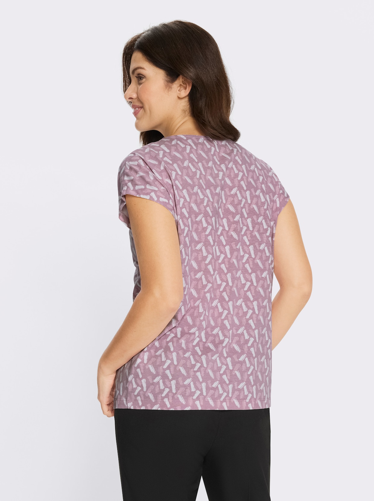 Kurzarmshirt im farbharmonischen Druckmuster - mauve-ecru-bedruckt