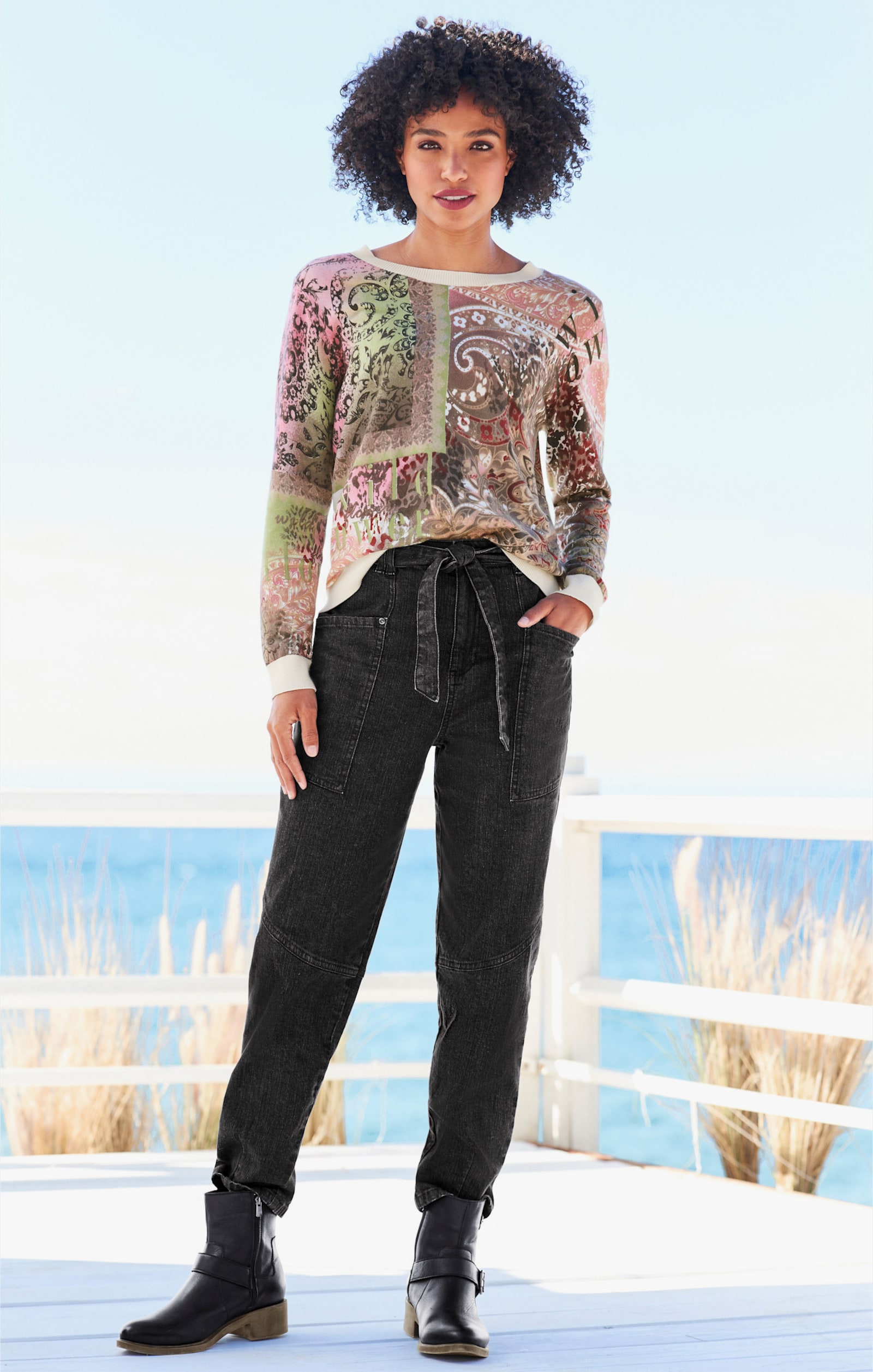 heine Stretchjeans met bindceintuur - grafiet denim