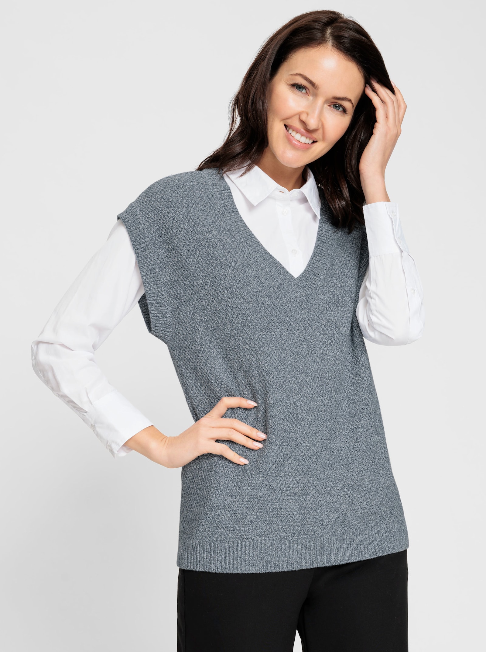 Pullunder in Perlstruktur - rauchblau-meliert