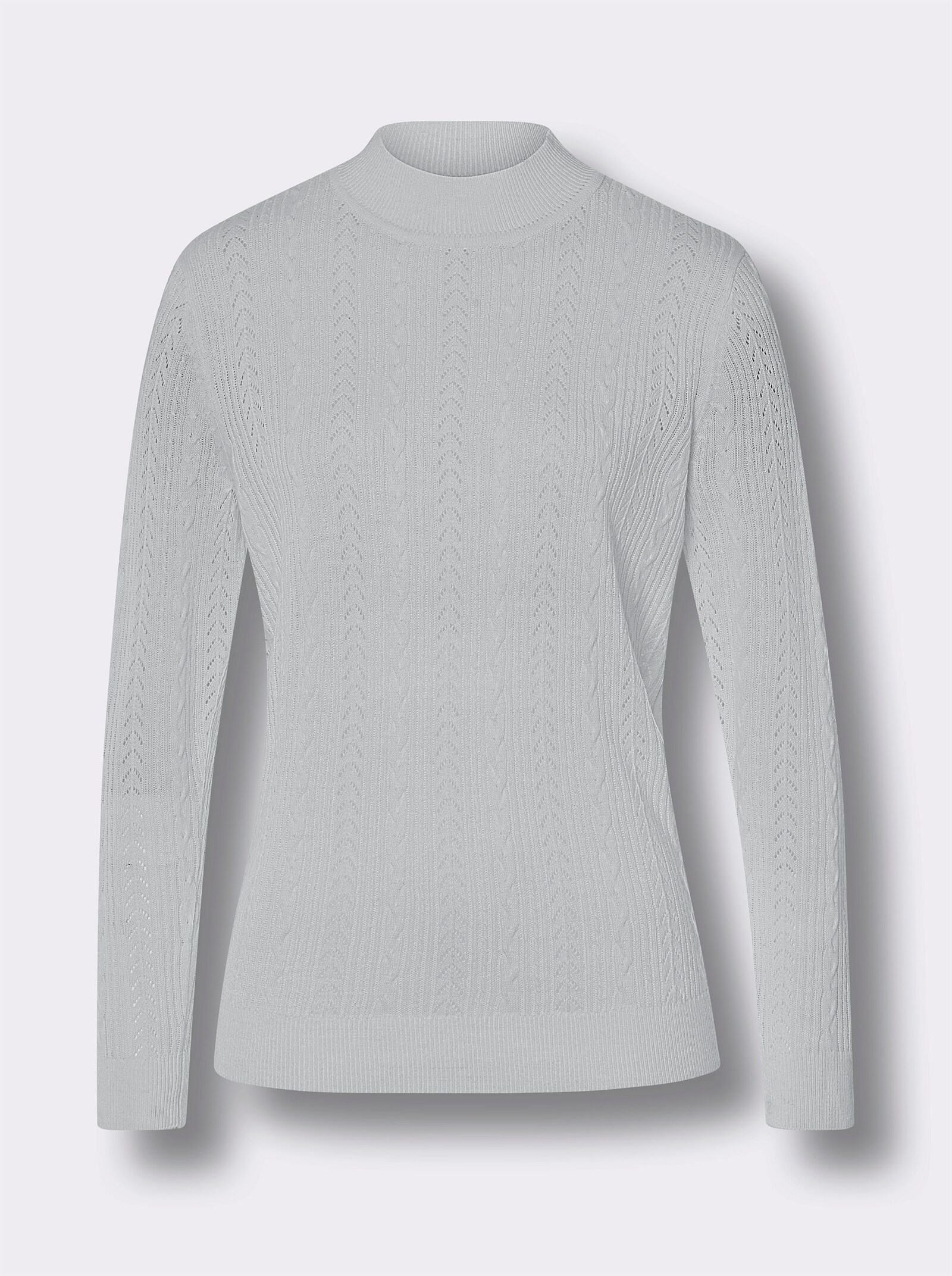 Stehkragenpullover mit Ajour-Muster - hellblau