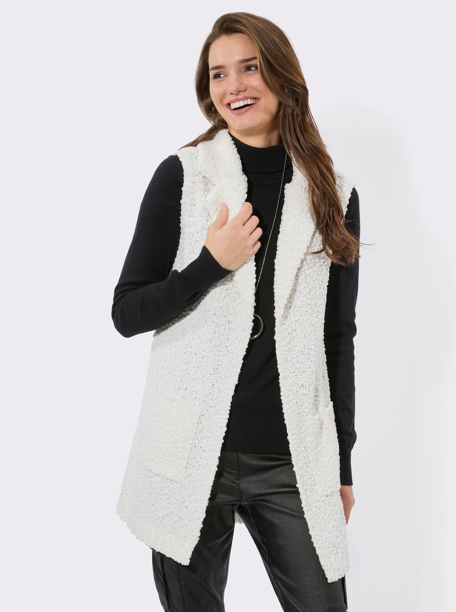 Longweste in Bouclé-Qualität - ecru