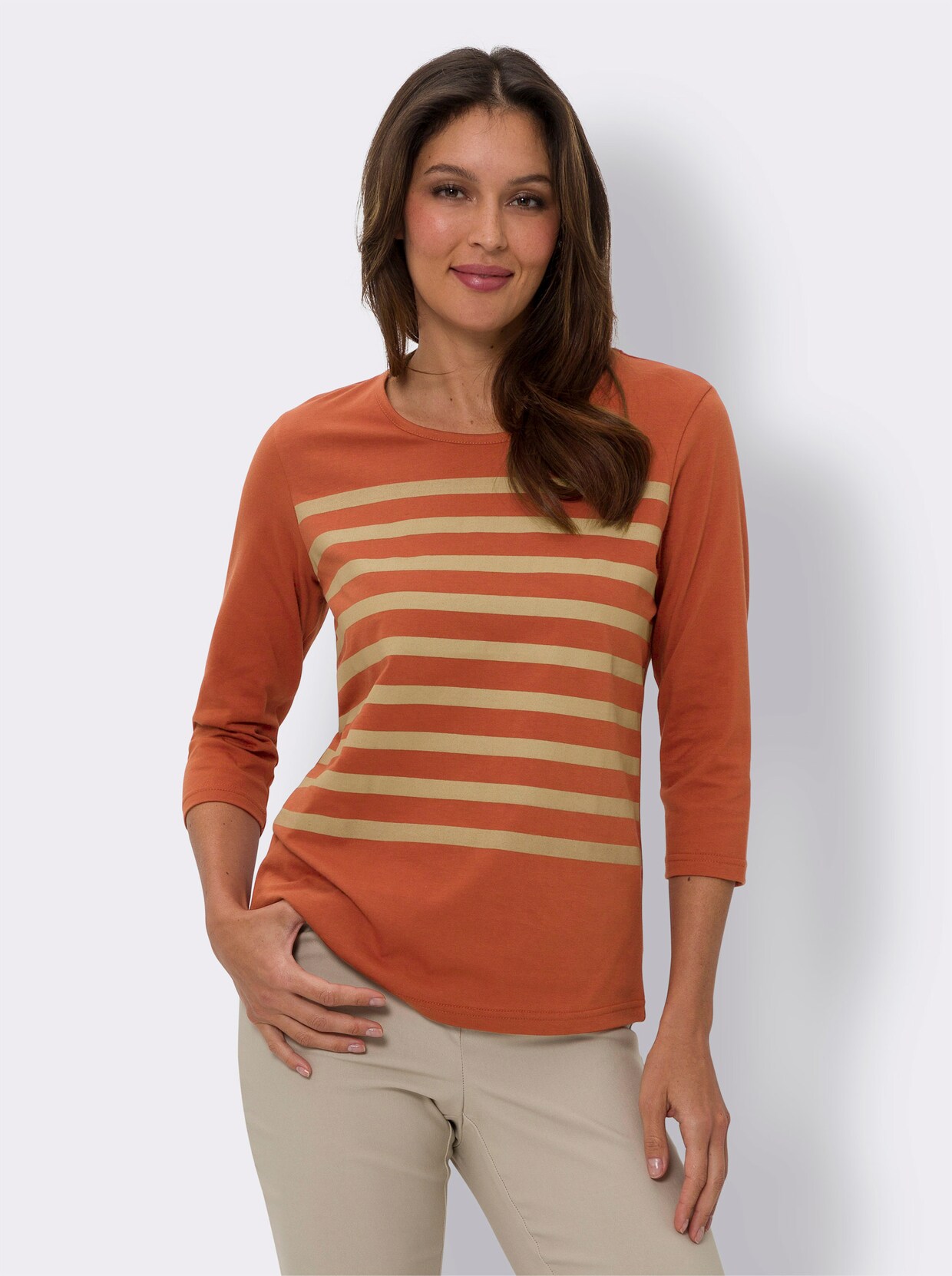 Shirt met 3/4-mouw - roestrood/camel