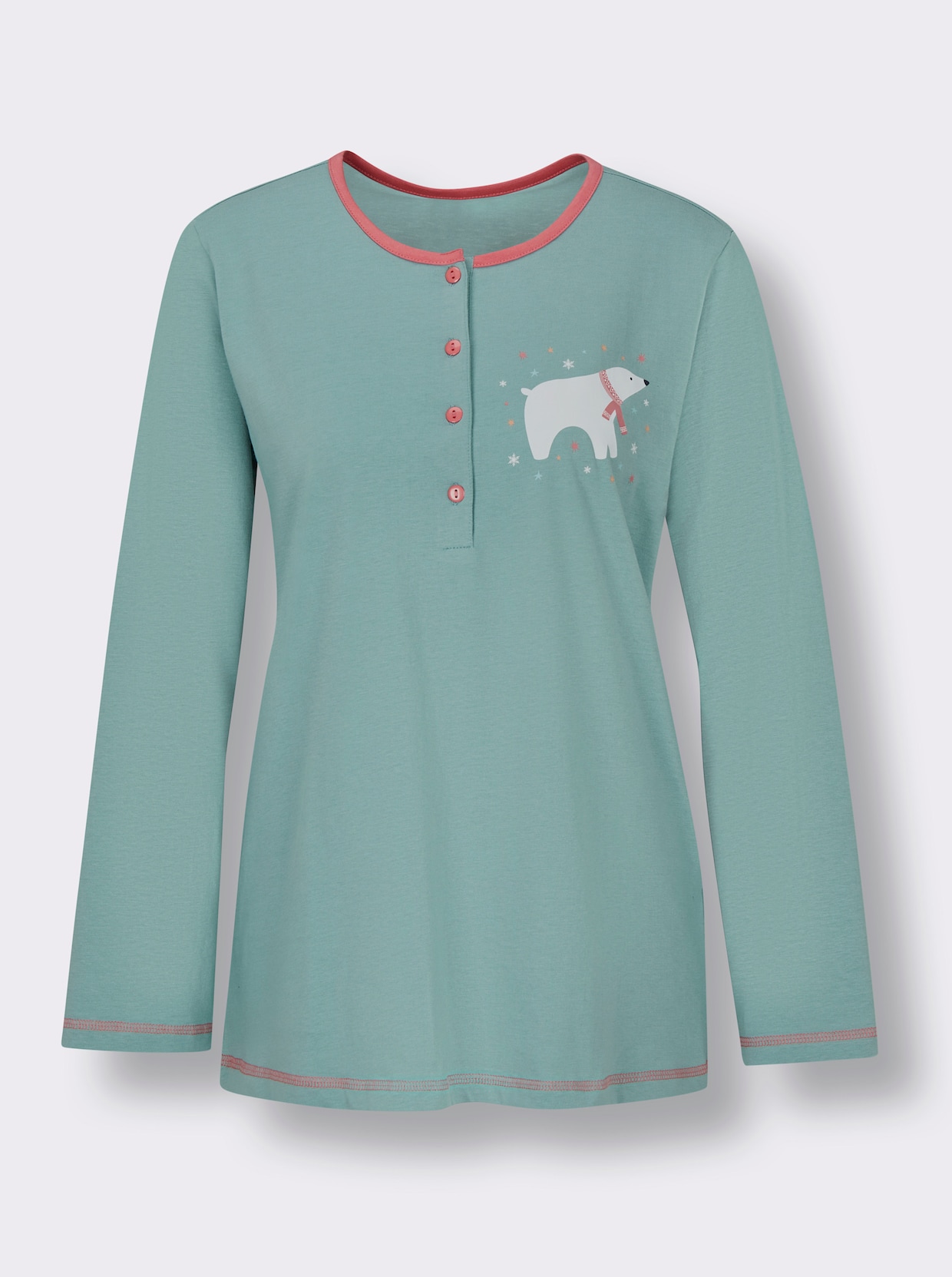Comtessa Schlafanzugshirt mit kontrastfarbigen Ziernähten - ozean-koralle