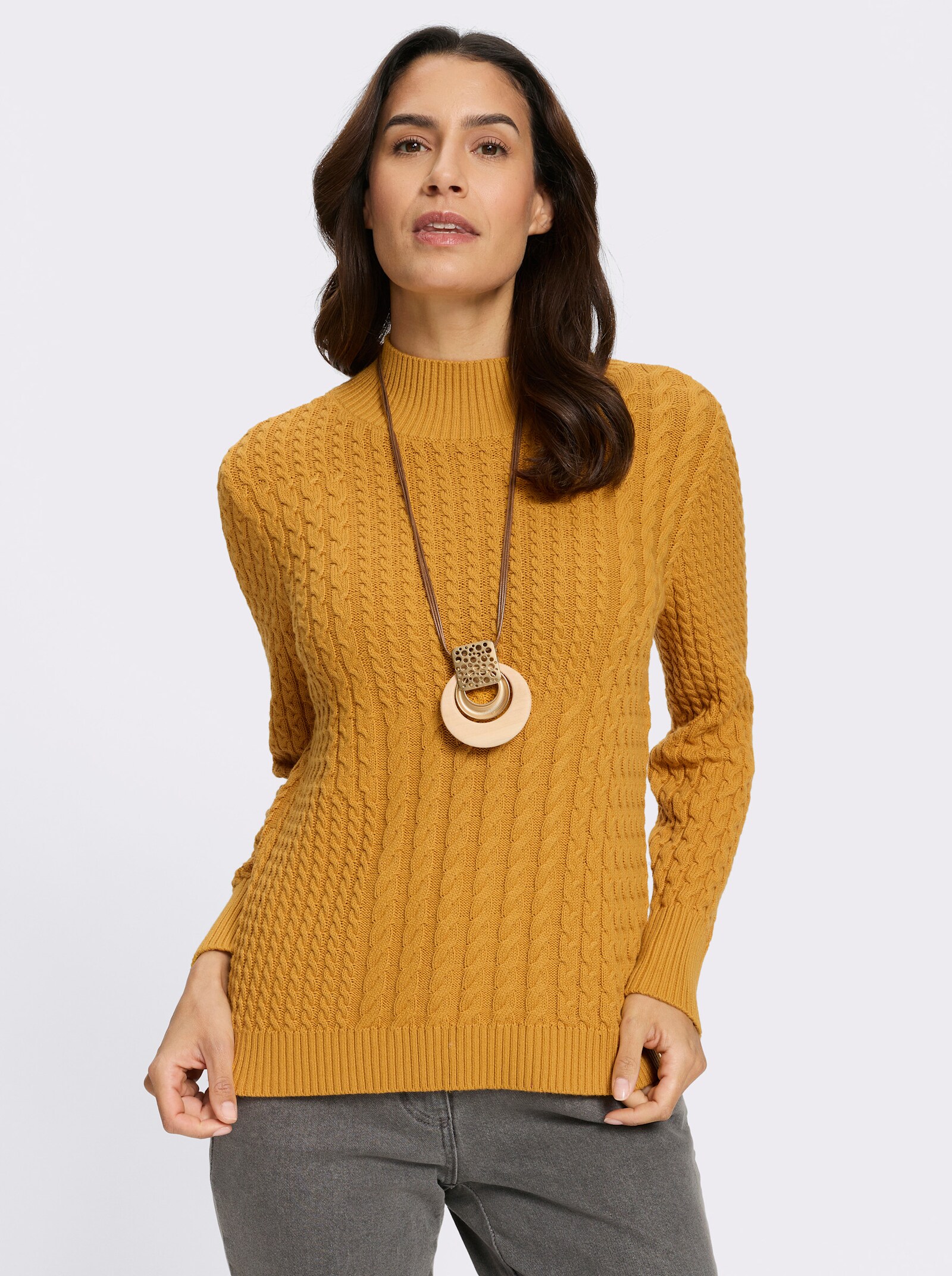 Stehkragenpullover in Patchwork-Optik - ocker