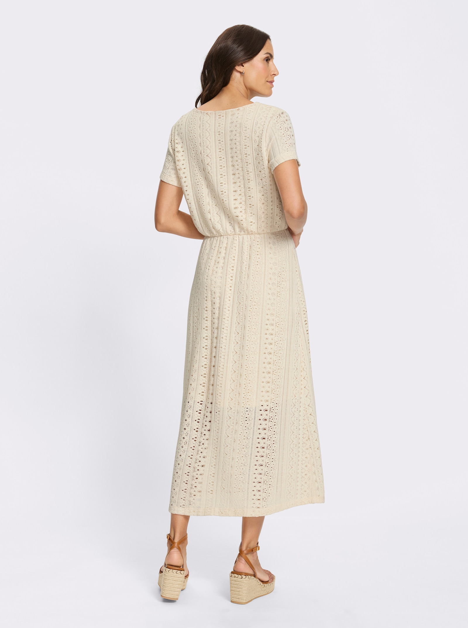 Jerseykleid im Häkel-Look - champagner