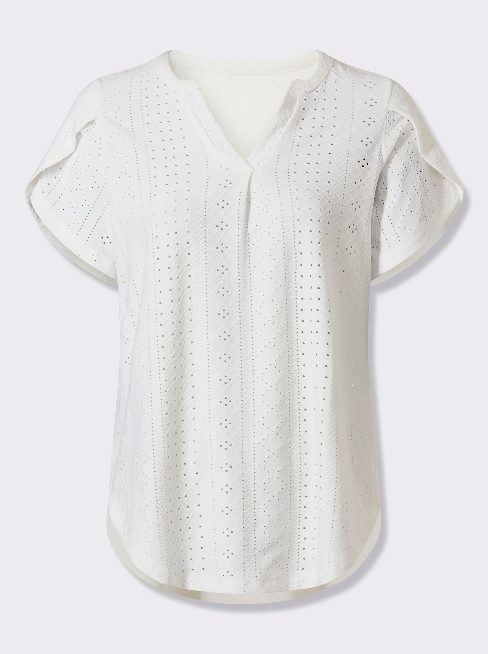 Kurzarmshirt mit Lochstickerei allover - ecru