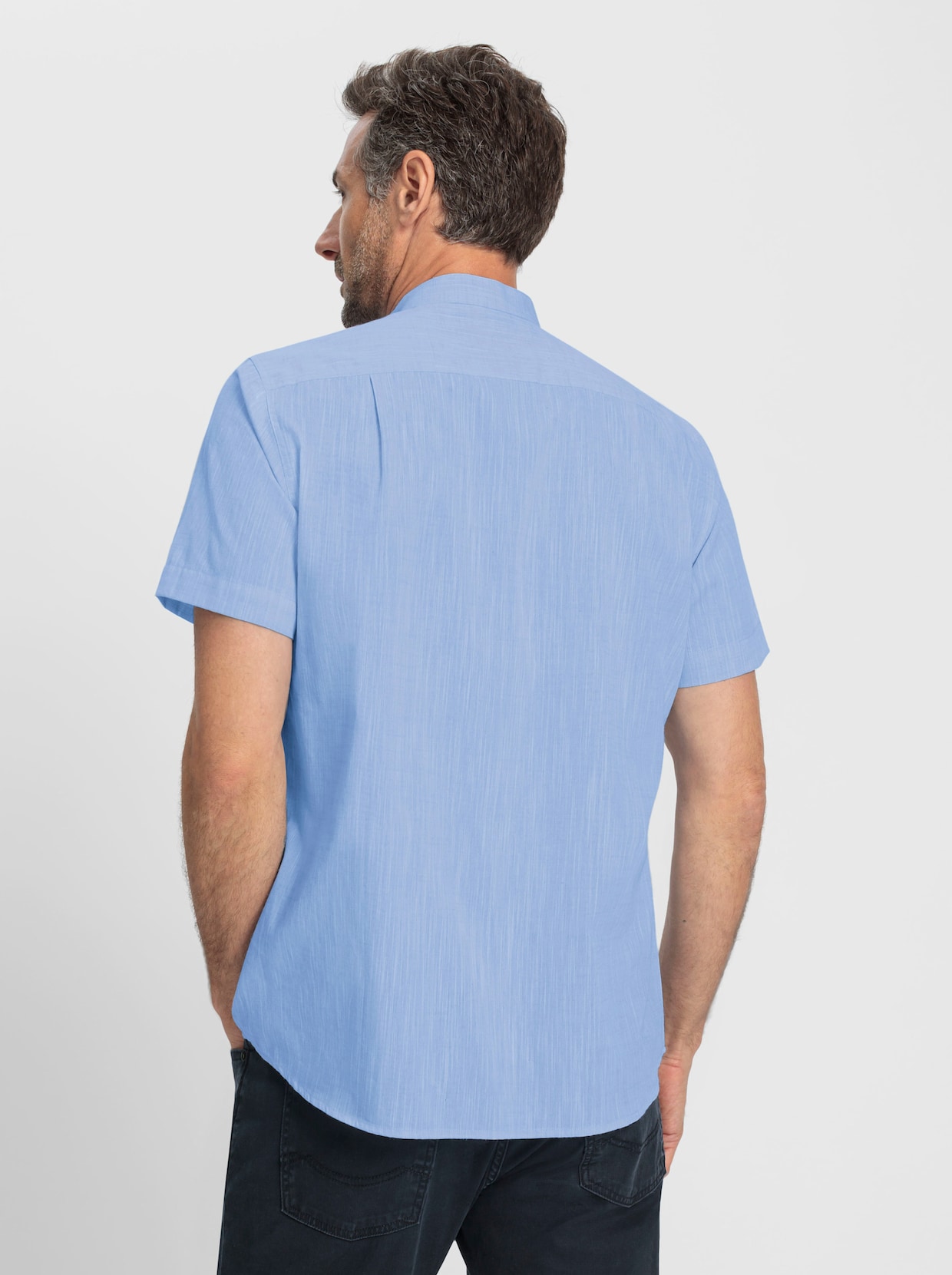Marco Donati Overhemd met korte mouwen - middenblauw gemêleerd