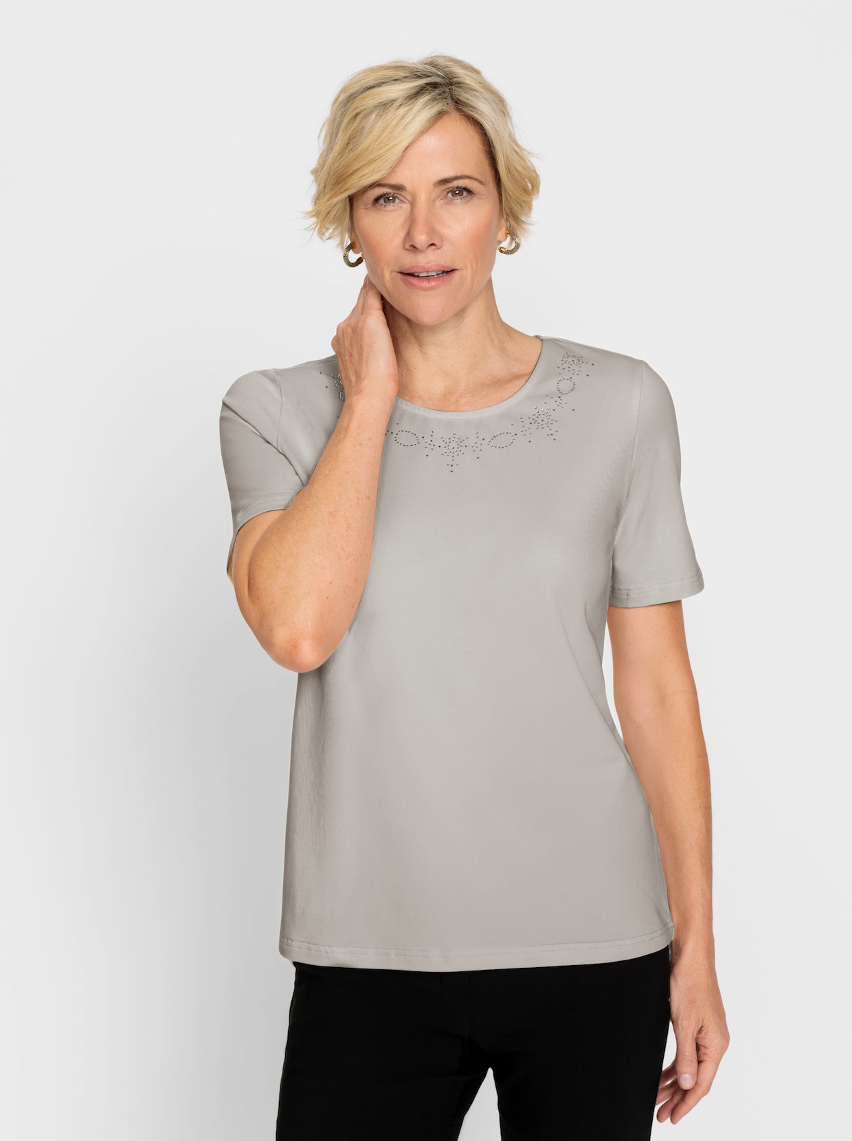 Shirt met ronde hals - lichtgrijs