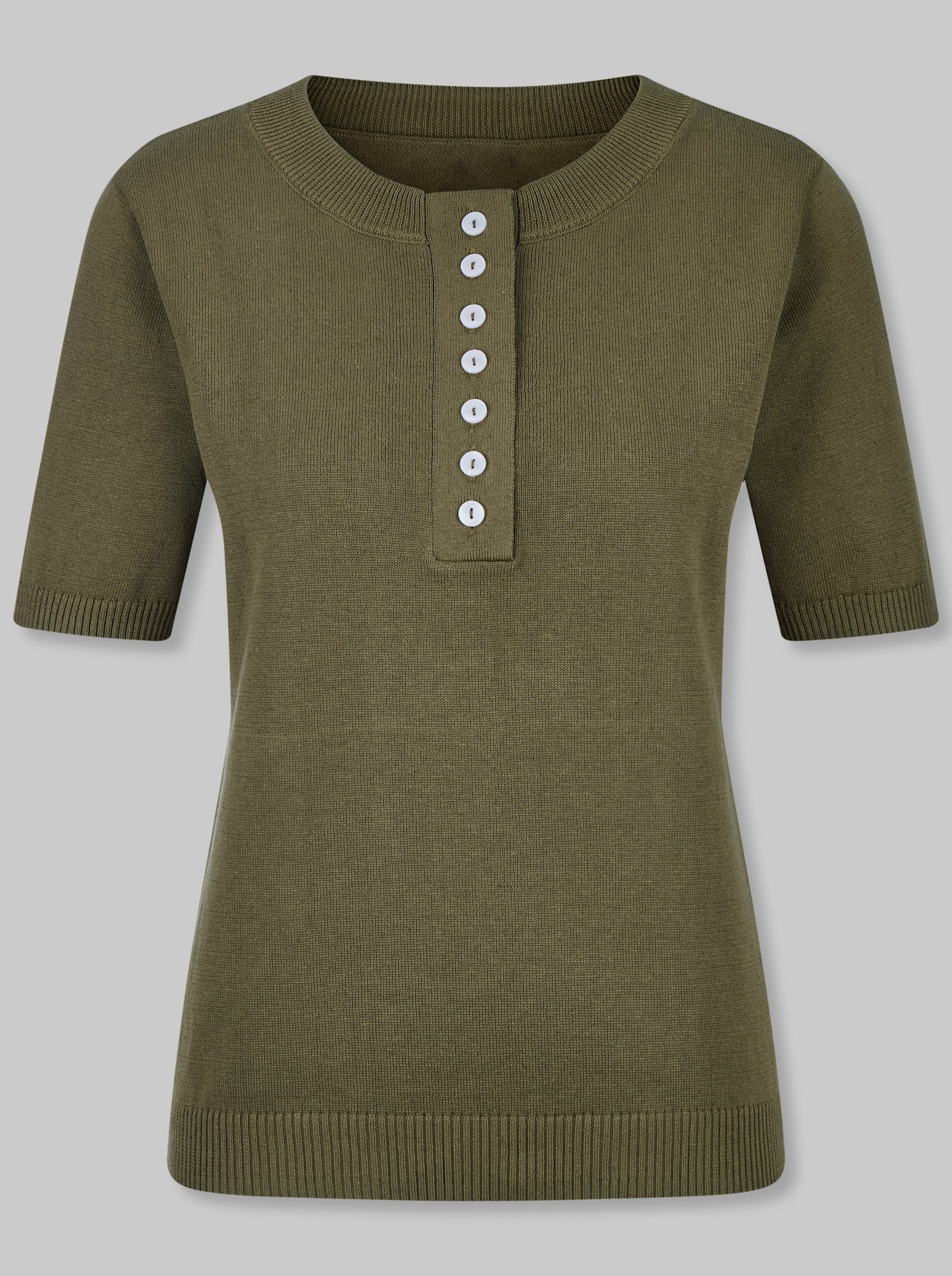 heine Kurzarmpullover mit Knopfleiste - oliv