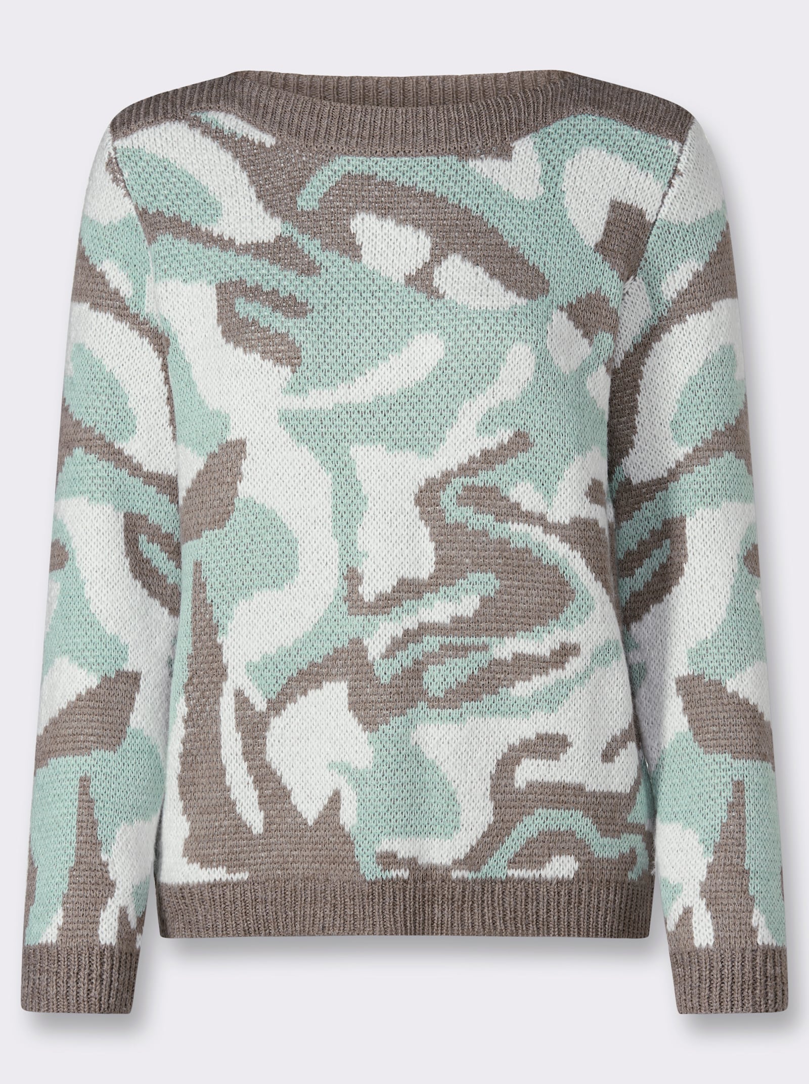  Jacquard-Pullover mit unifarbenen Abschlüssen - kalkmint-taupe-gemustert