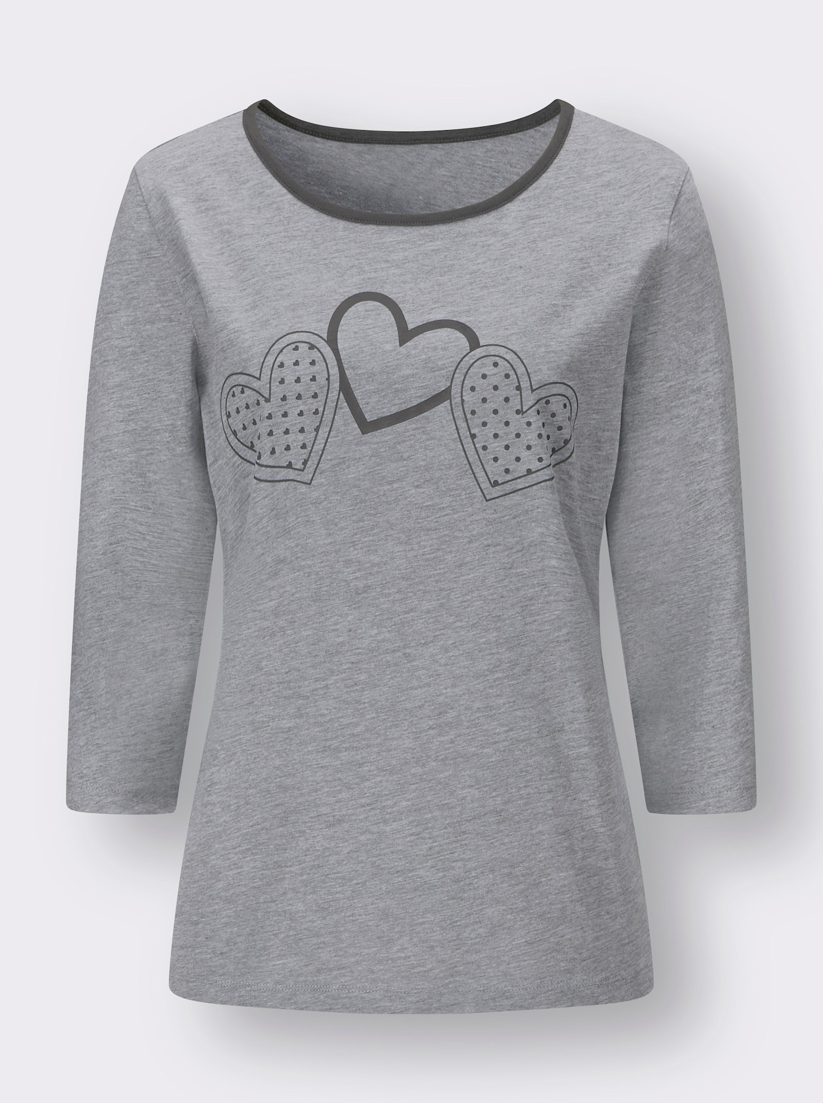 Tričko s 3/4 rukávem se srdíčkovým motivem - šedá-melír-grafitová