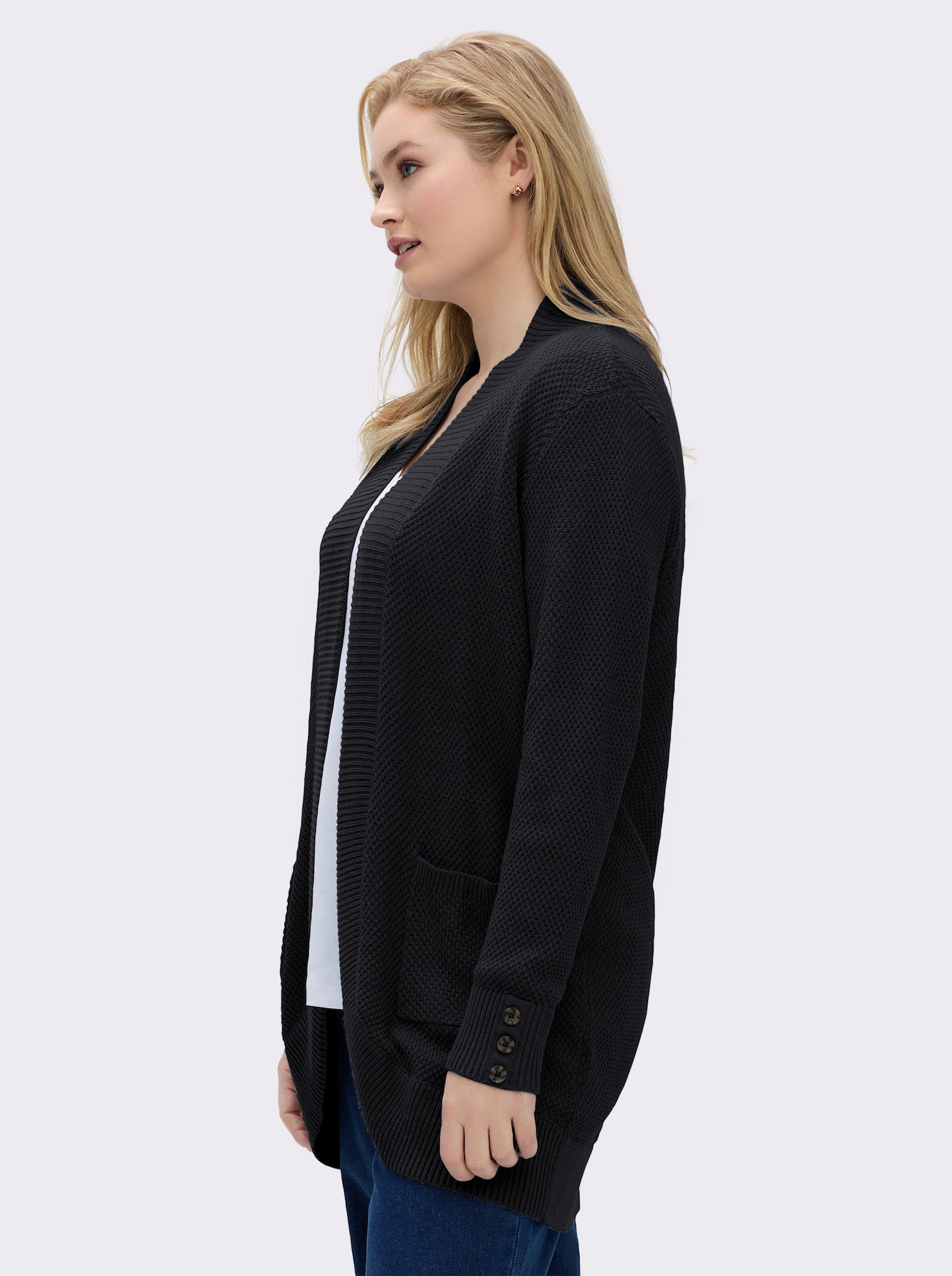 Longstrickjacke mit Struktur-Muster - schwarz