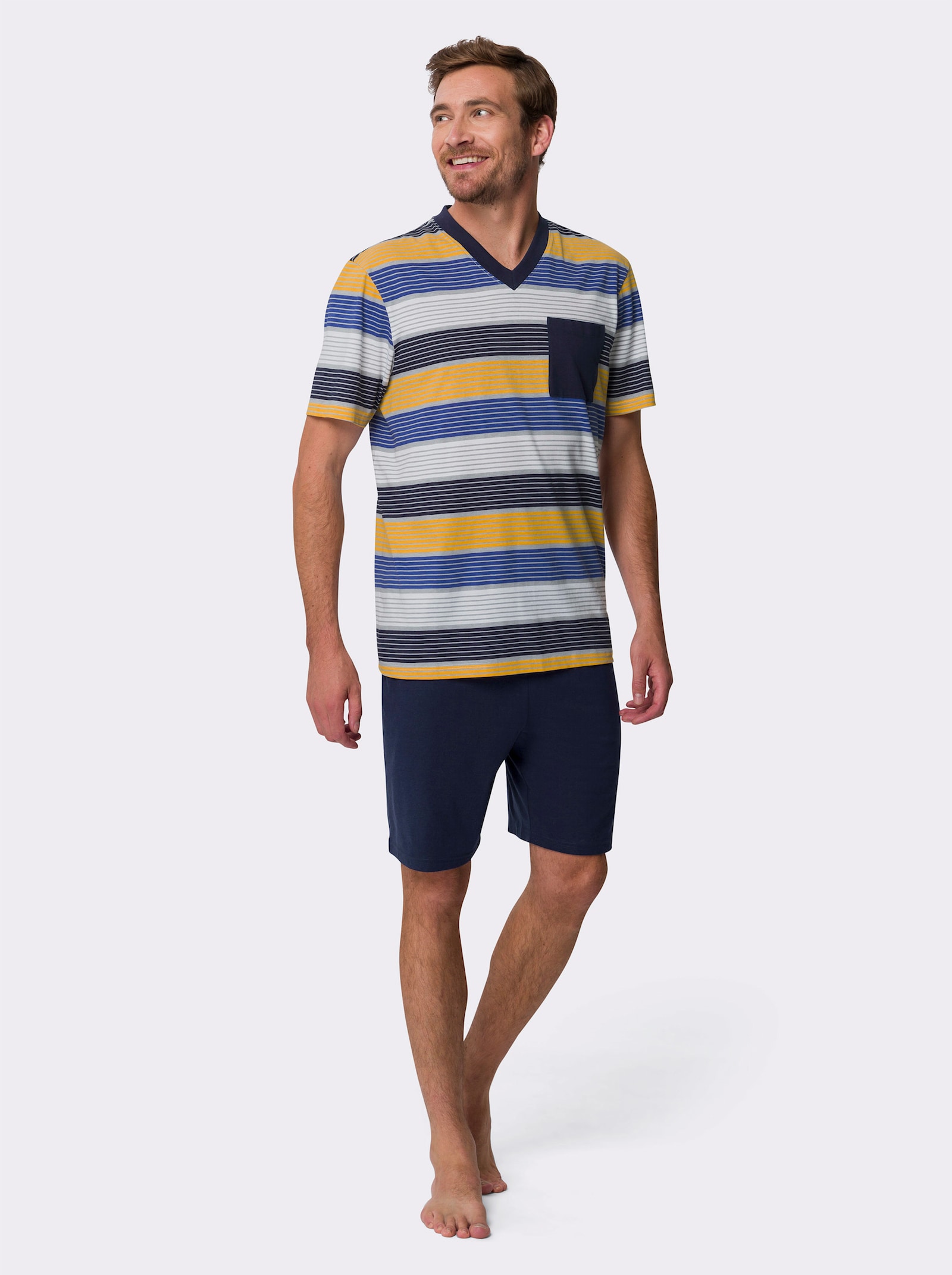 shortama - koningsblauw/oker gestreept