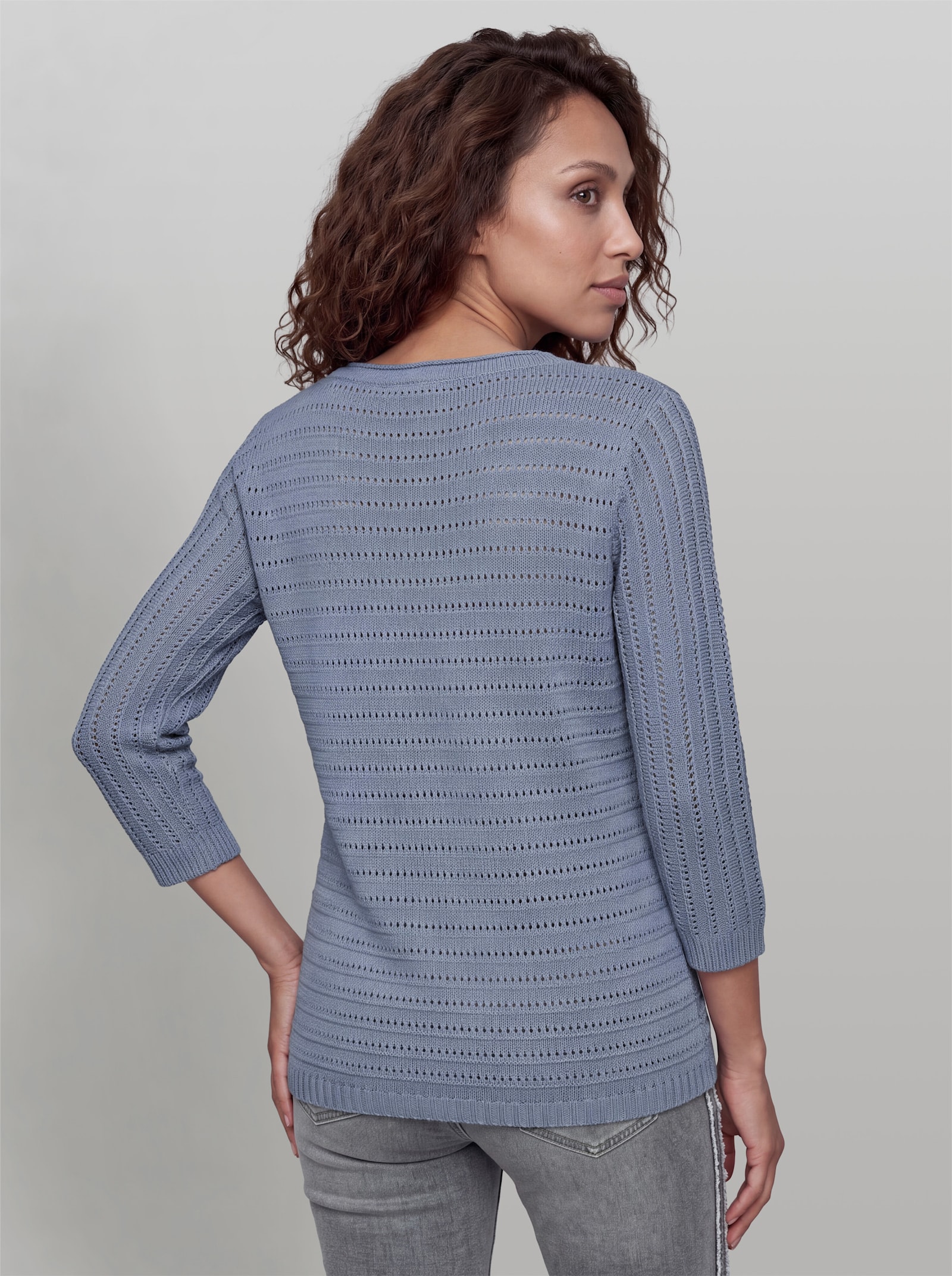 heine Ajourpullover mit V-Ausschnitt - taubenblau