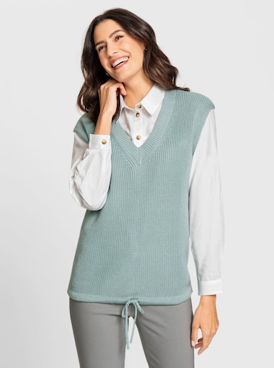 Pullunder in geripptem Strick - kalkmint