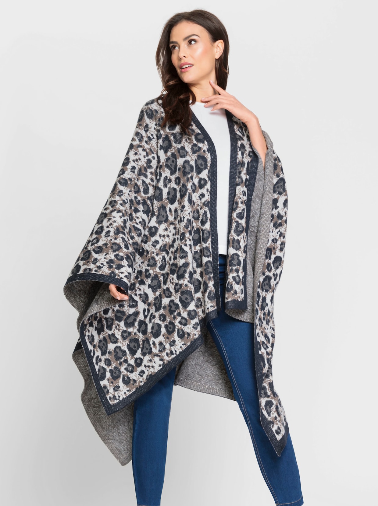 heine Cape en tricot - anthracite-taupe foncé à motifs