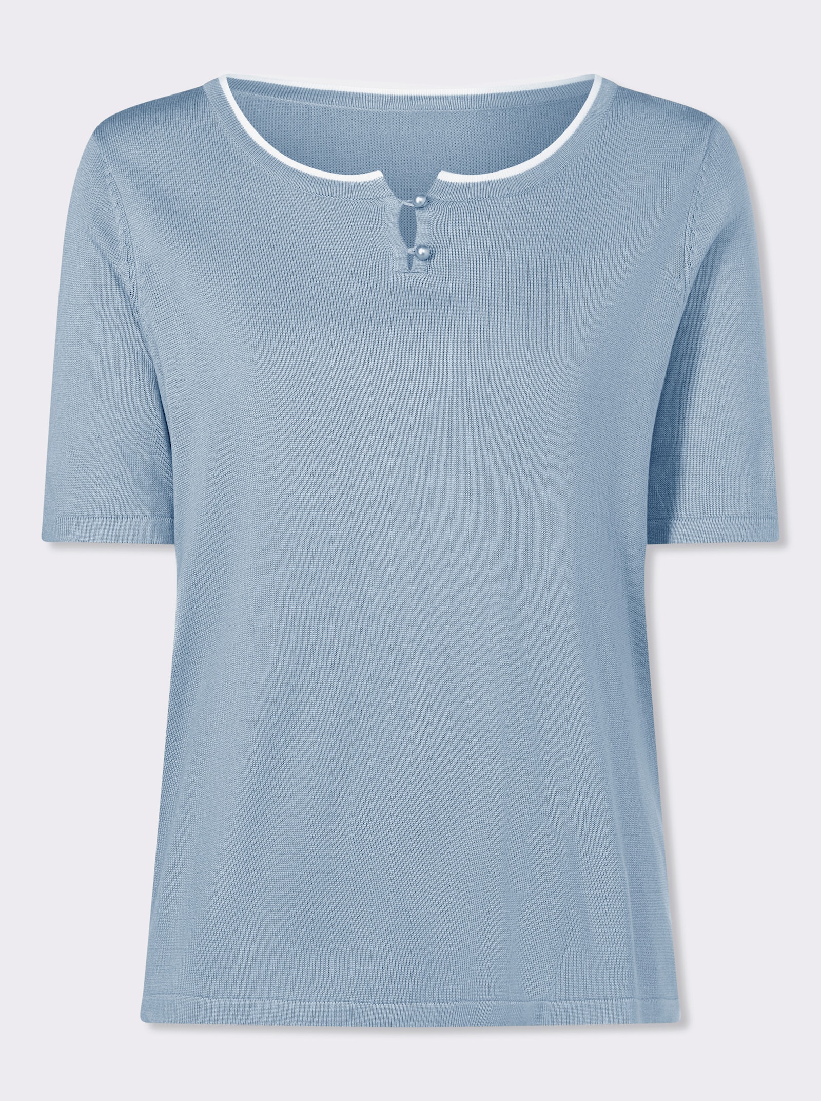 Pulóver, kr.rukávy, kontr. detaily - Ľadová modrá-biela