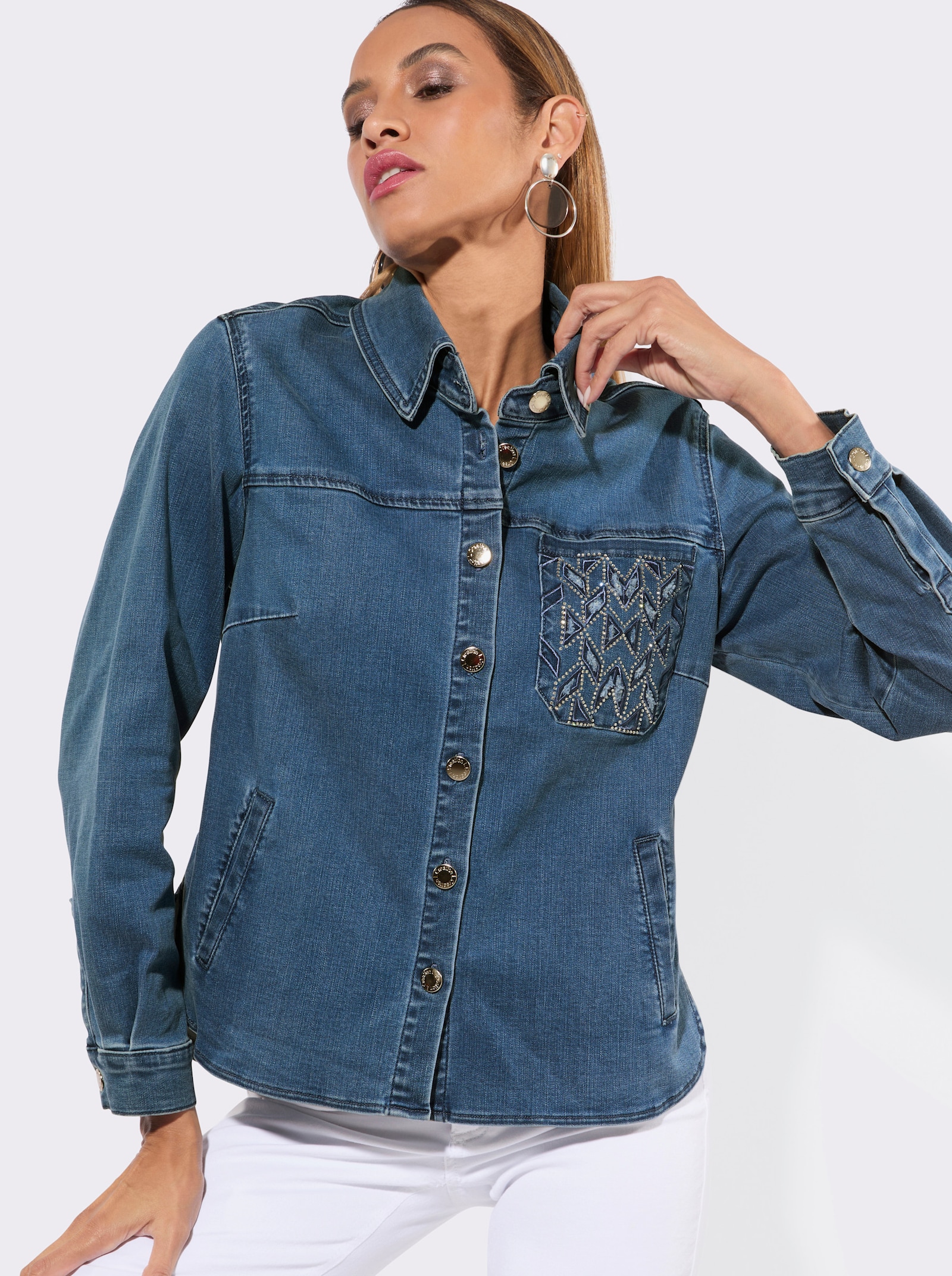 Jeansbluse mit Cut-outs - blue-bleached