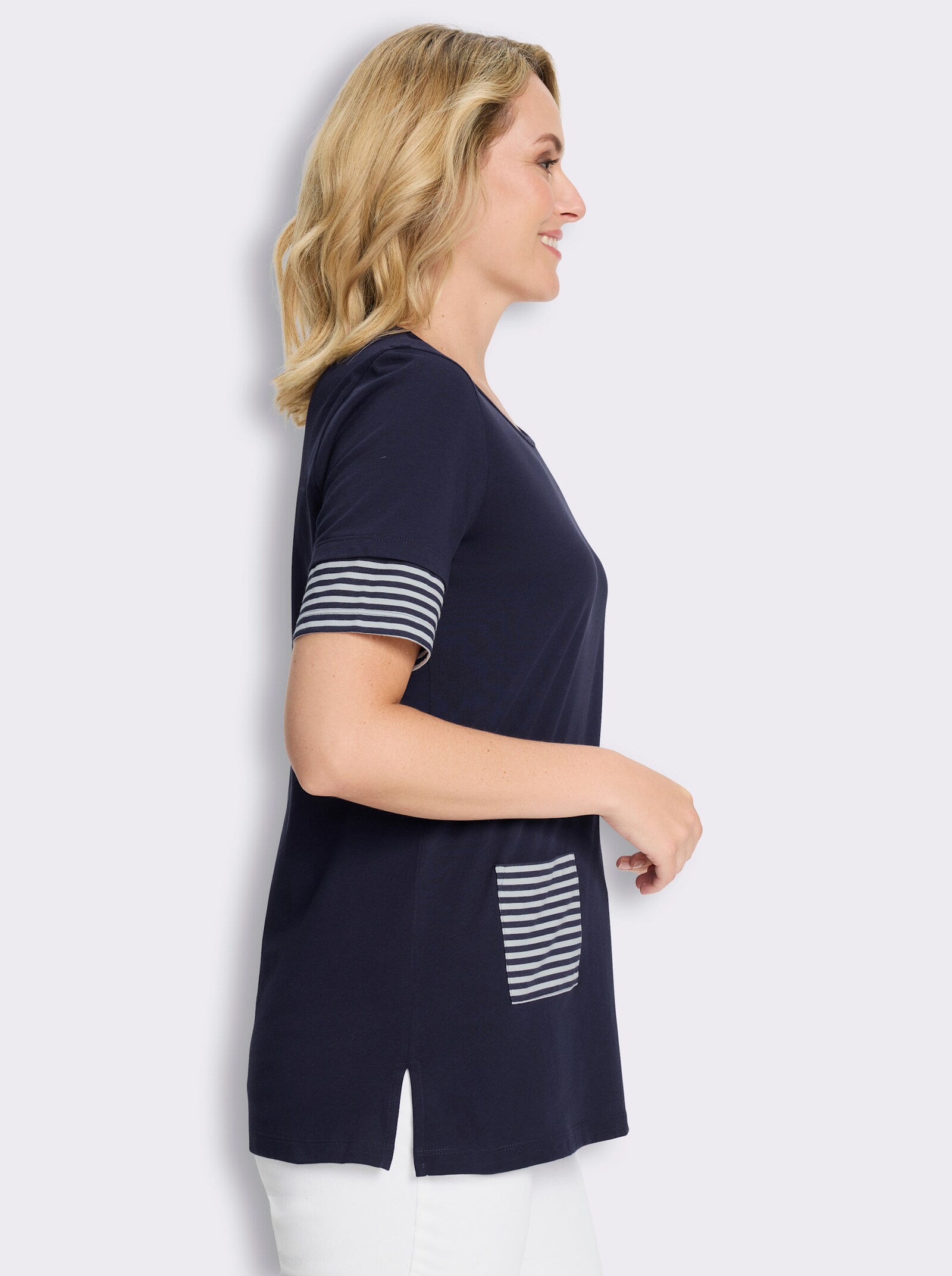 Longshirt mit Seitenschlitzen - marine