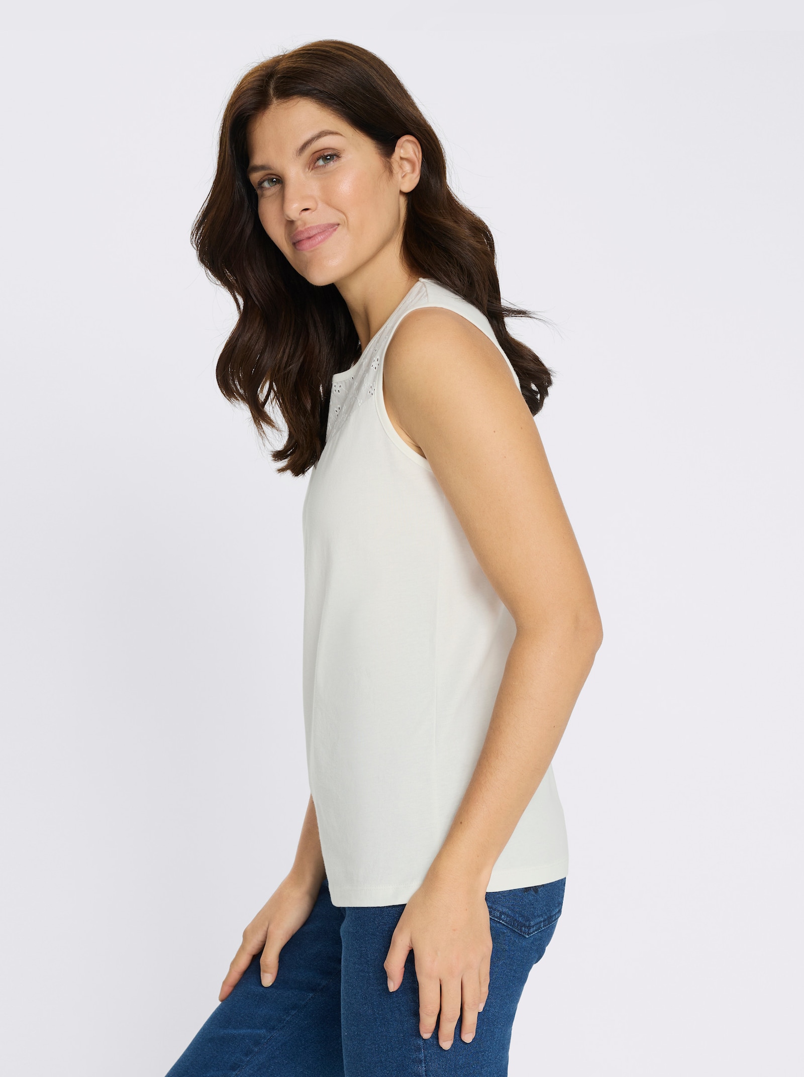 Shirttop mit Lochstickerei - ecru