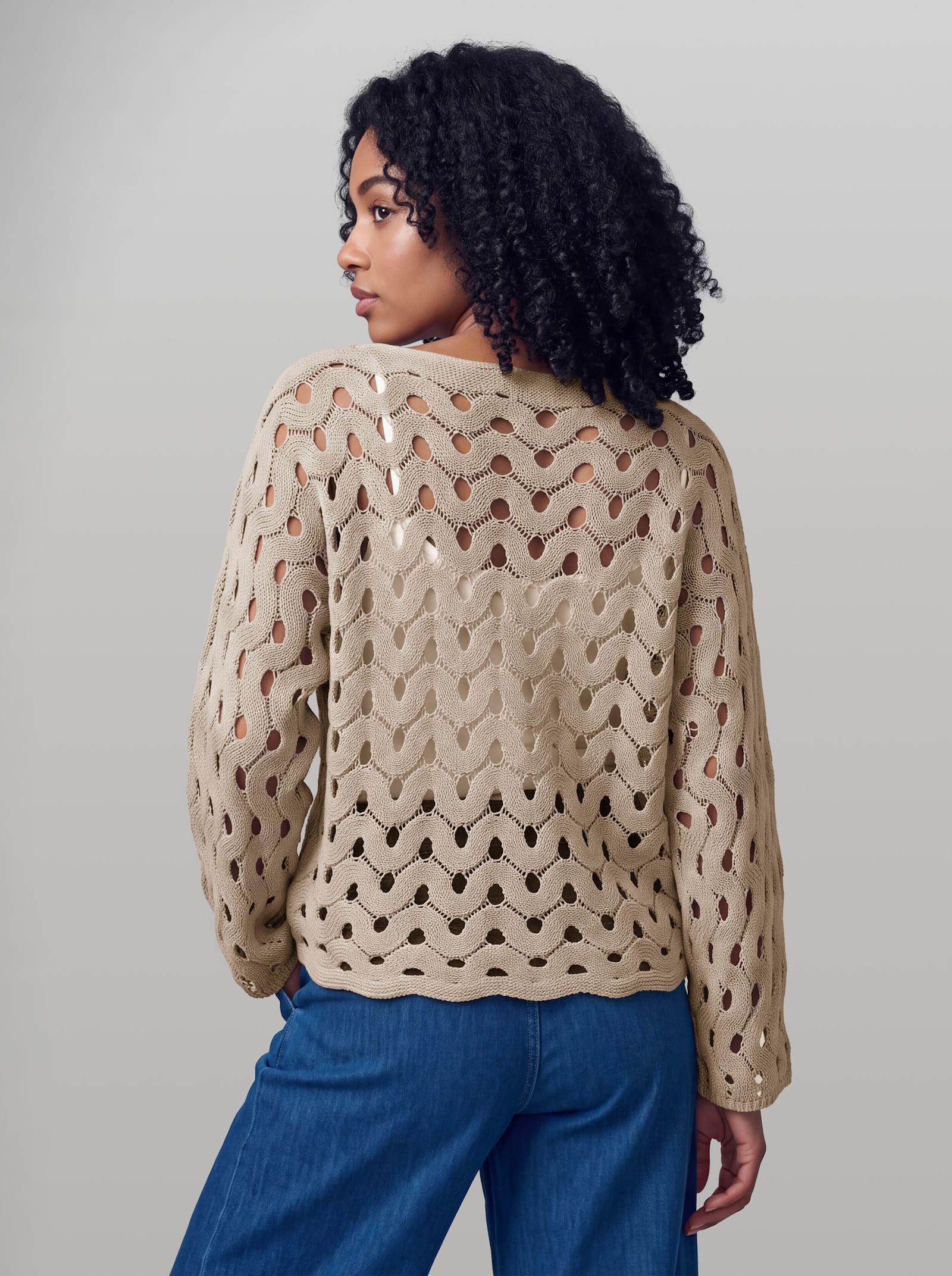 heine Ajourpullover mit Wellenmuster - sesam