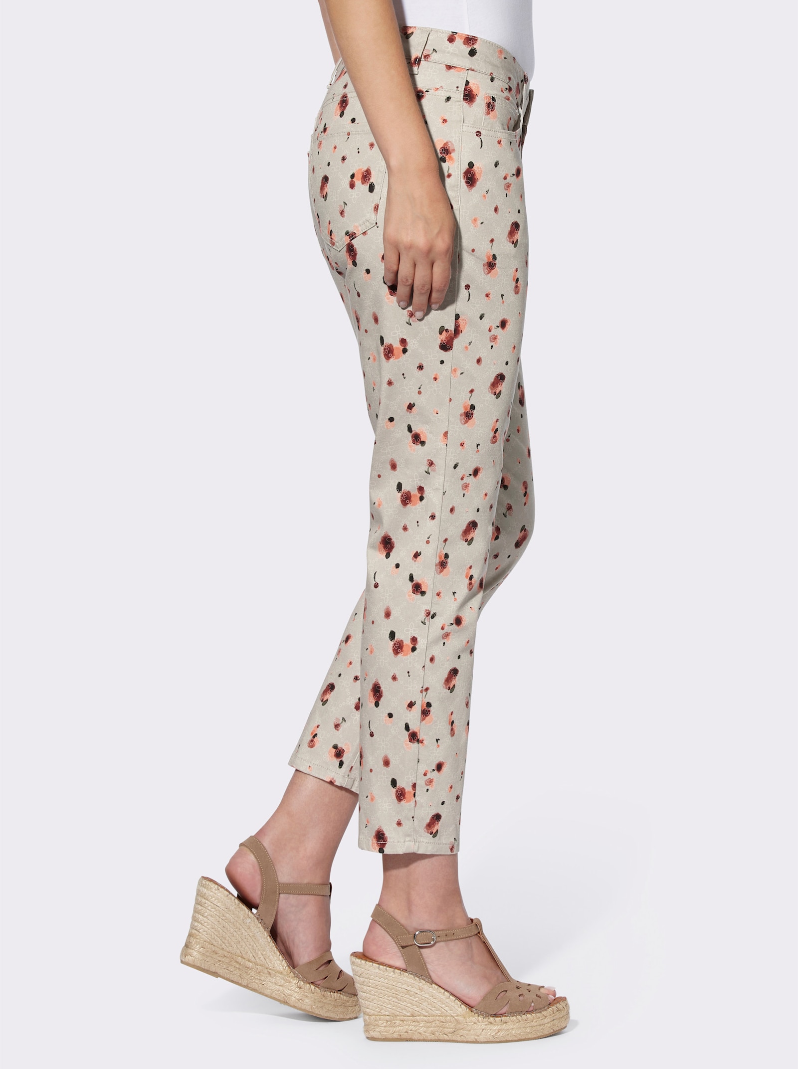 heine 7/8-jeans in enkellengte - zand/papaja bedrukt