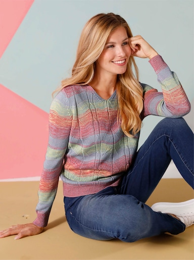 Pullover met V-hals - flamingo/lila gedessineerd