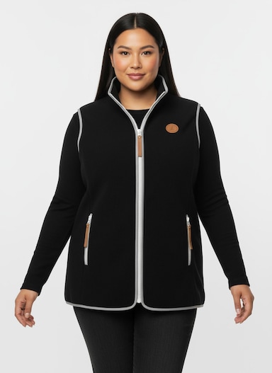 Fleeceweste mit Kontrastpaspeln - schwarz