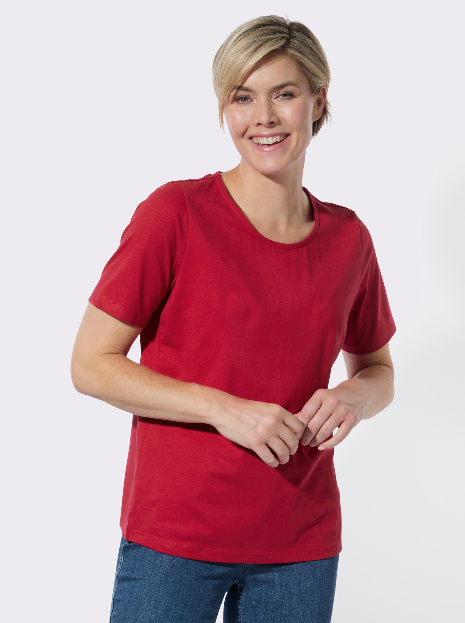 Rundhalsshirt im 2er-Pack - rot-weiß-getupft + rot