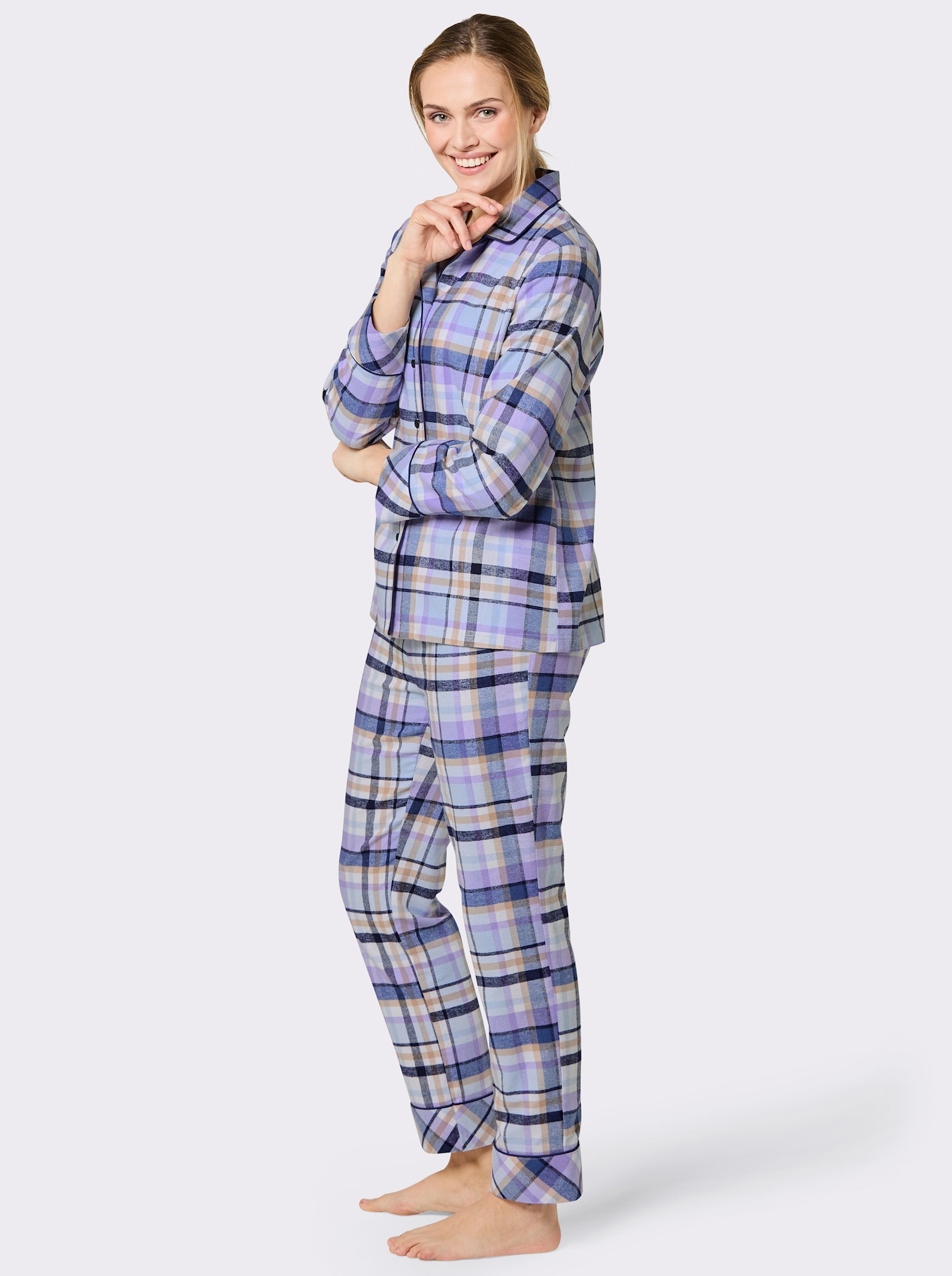 wäschepur Schlafanzug mit Webkaro - ecru-eisblau-kariert