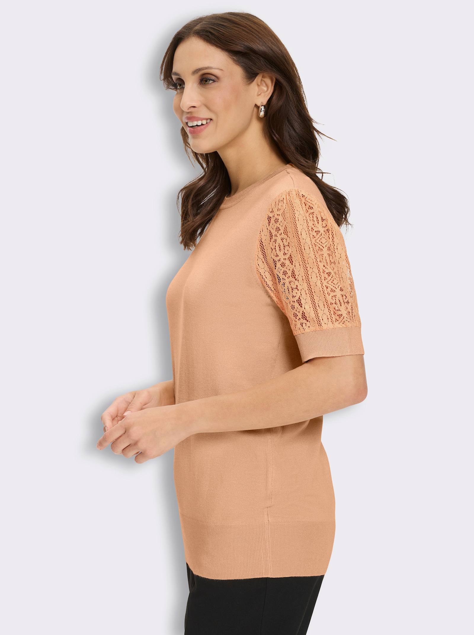 Kurzarmpullover mit Puffärmeln - apricot