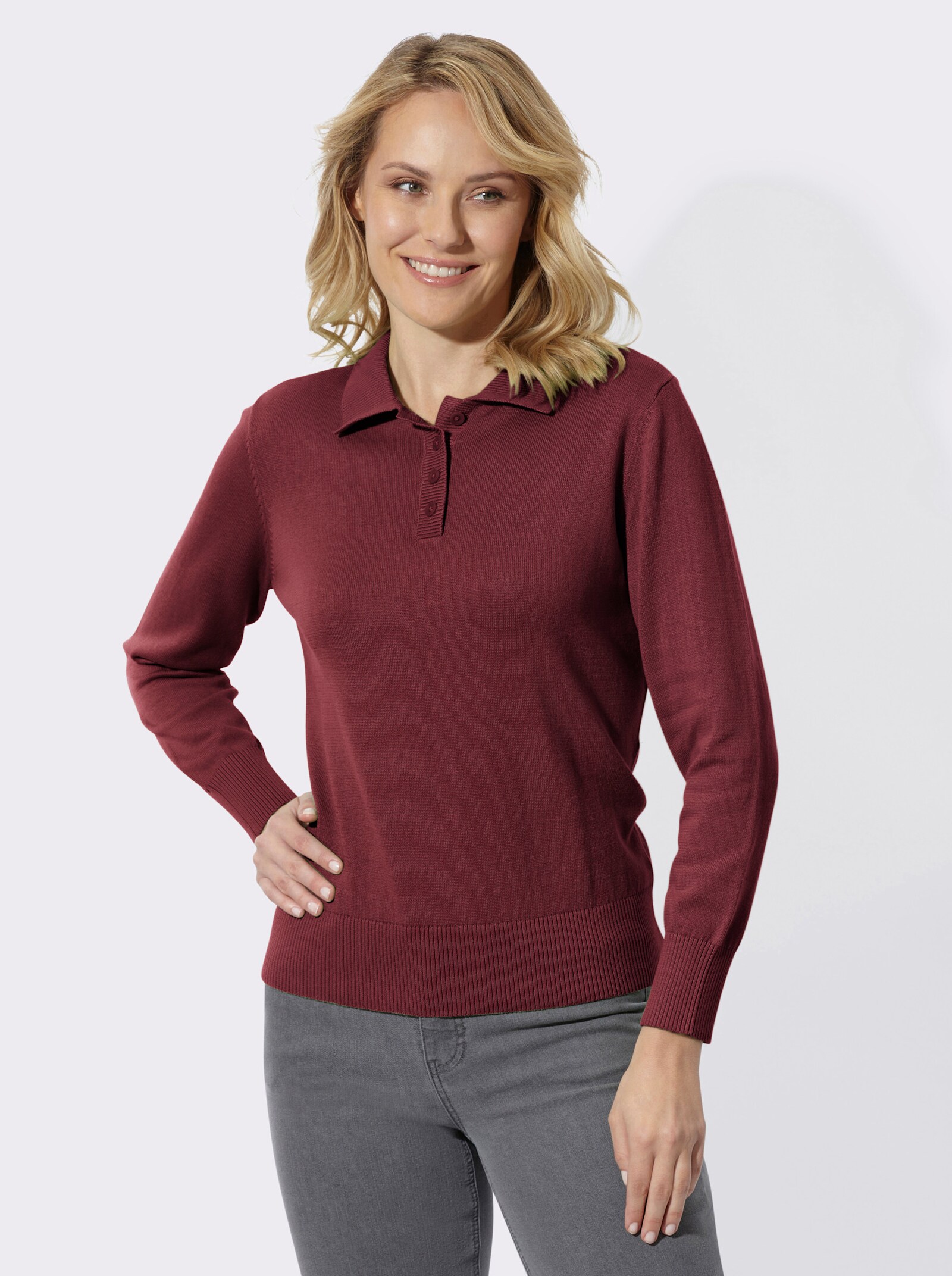 Polopullover mit kurzer Knopfleiste - bordeaux