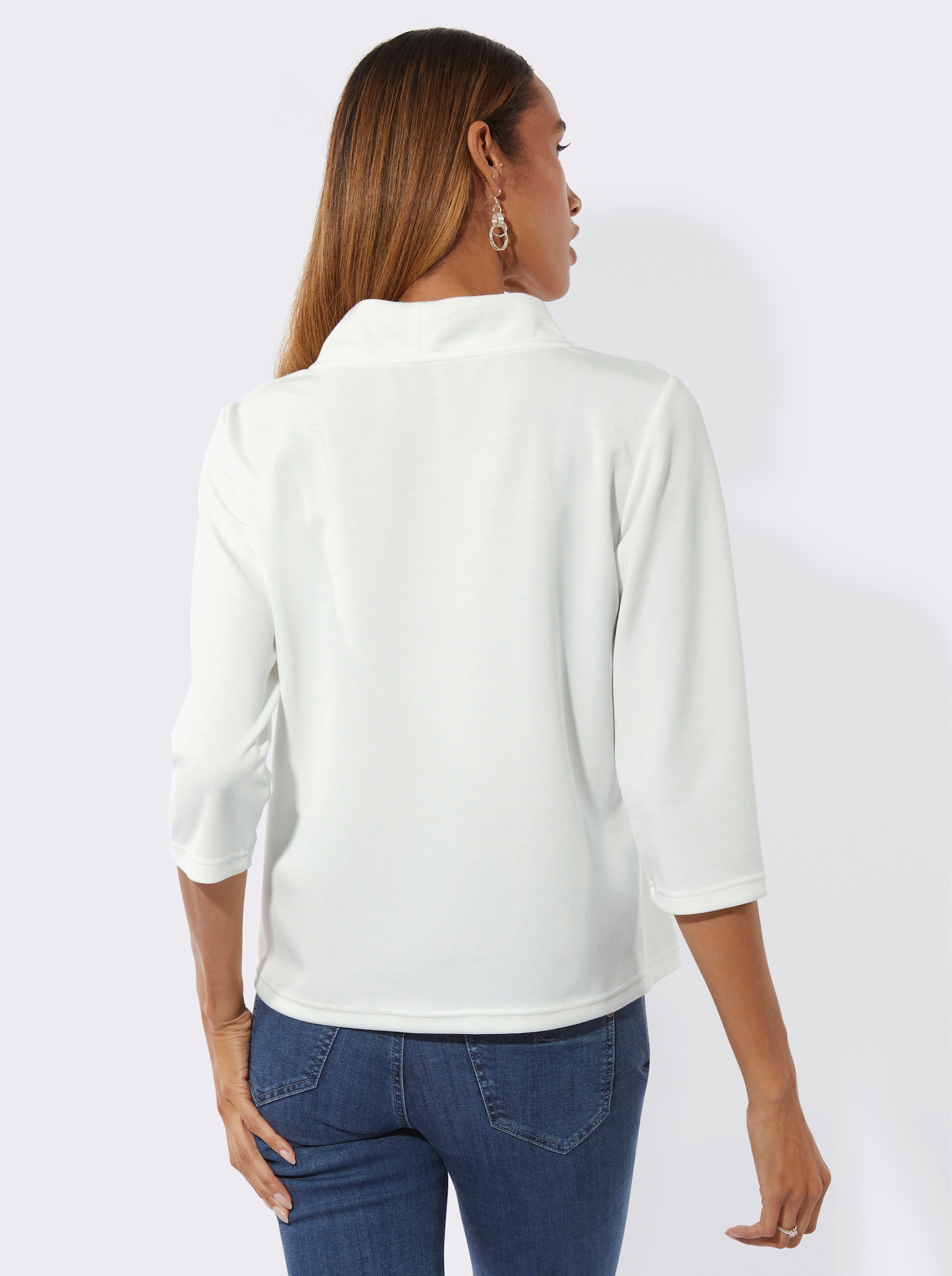 Stehkragenshirt mit Samtband - ecru