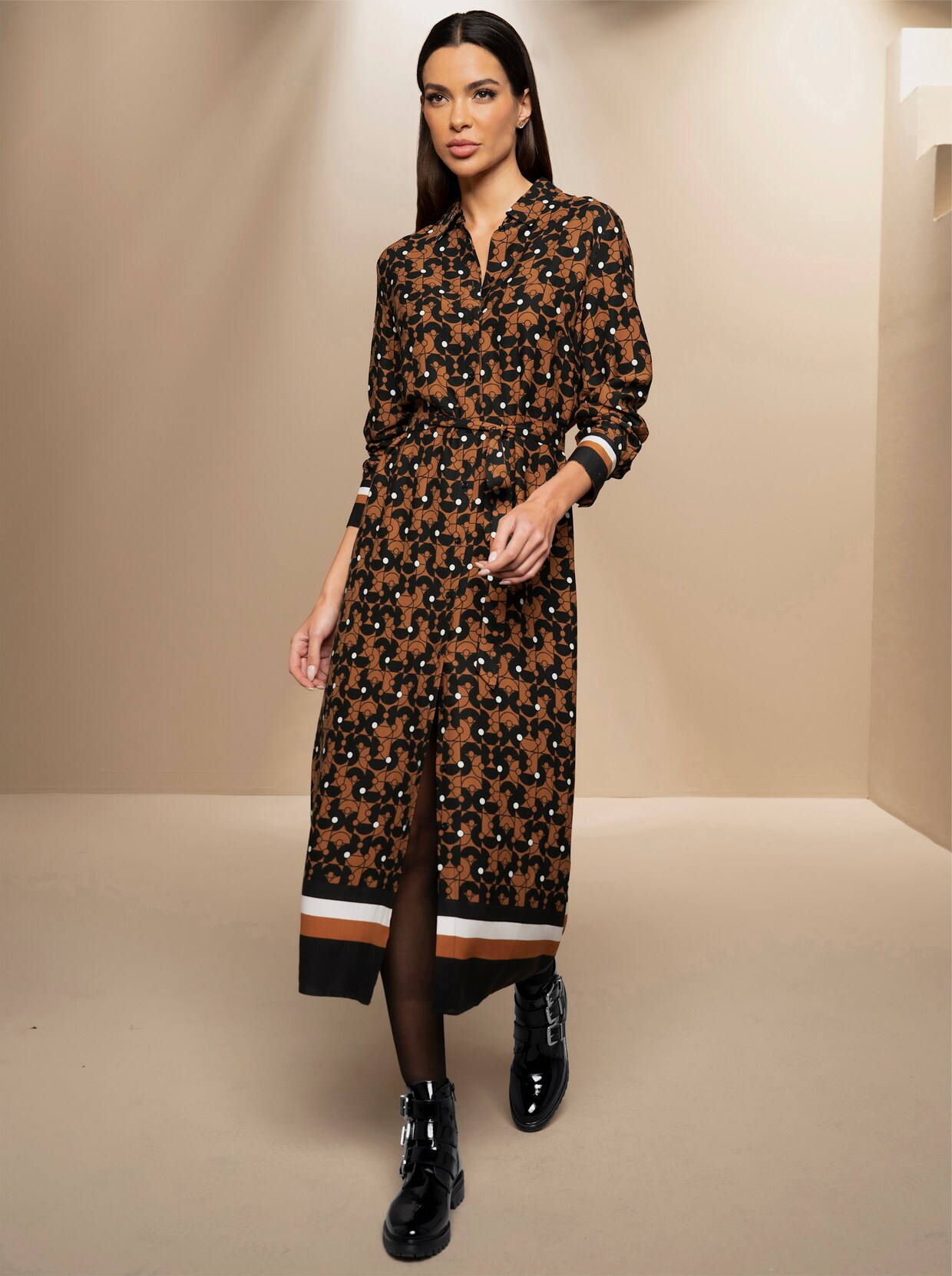 heine Jurk met print - cognac/zwart bedrukt
