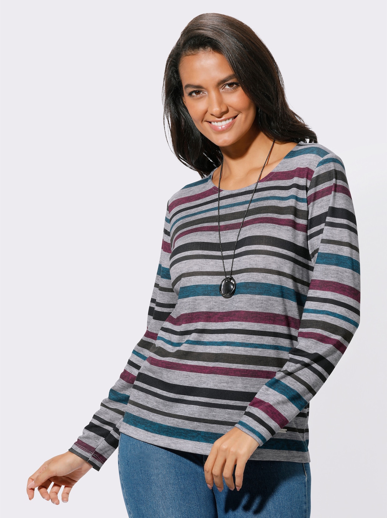 Shirt met lange mouwen - grijs/malve gestreept
