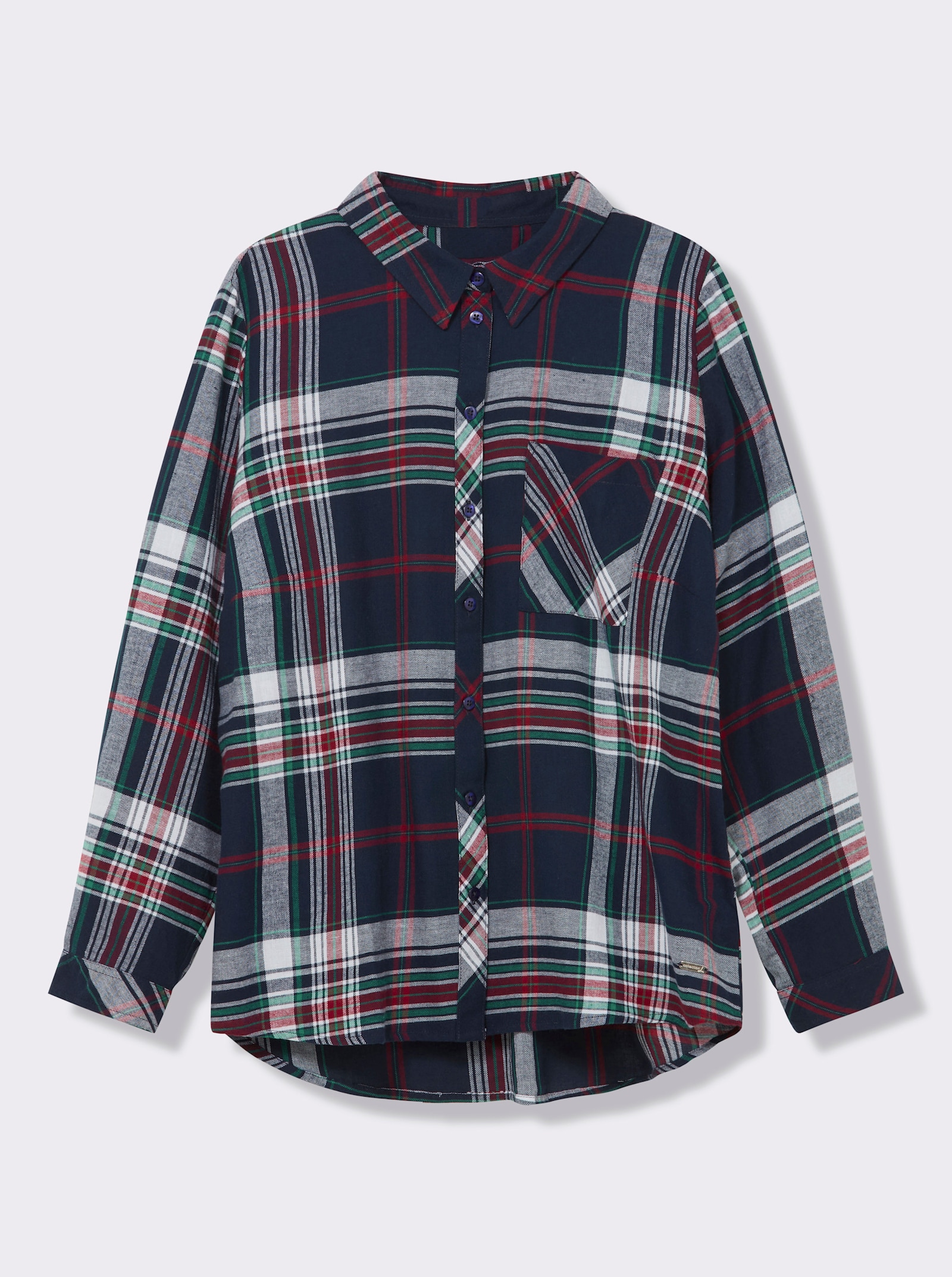 Flanellbluse mit Krempelärmeln - marine-kirsche-kariert