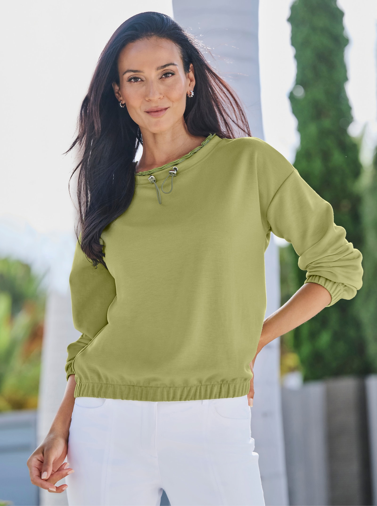 heine Sweatshirt mit Raffungen am Ausschnitt - schilf