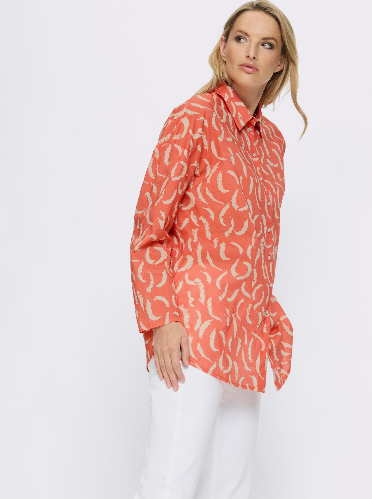 heine Druckbluse - koralle-sand-bedruckt