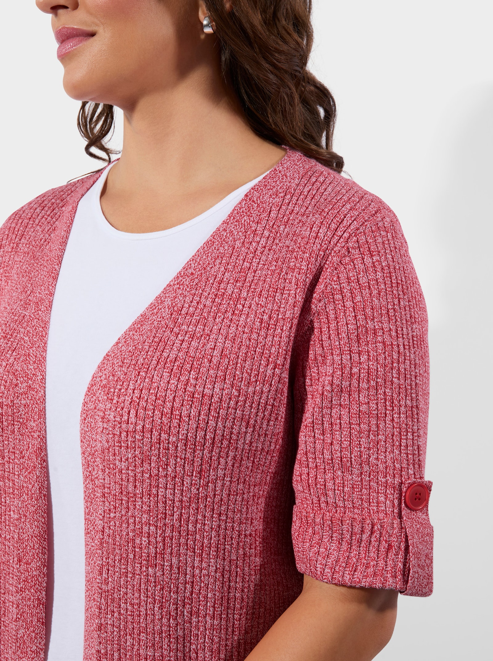 Vest van gemêleerd garen, onderhoudsarm - aardbei/wit gemêleerd