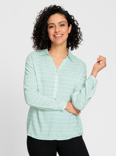 Langarm-Bluse - kalkmint-ecru-bedruckt
