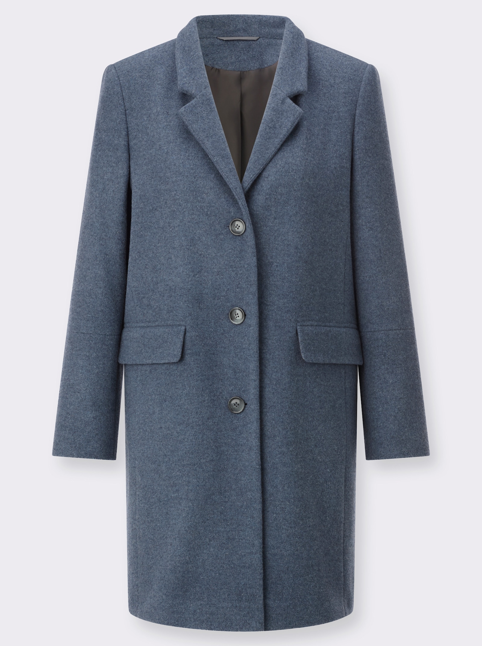 Wollmantel mit extravagantem Kragen - rauchblau-meliert