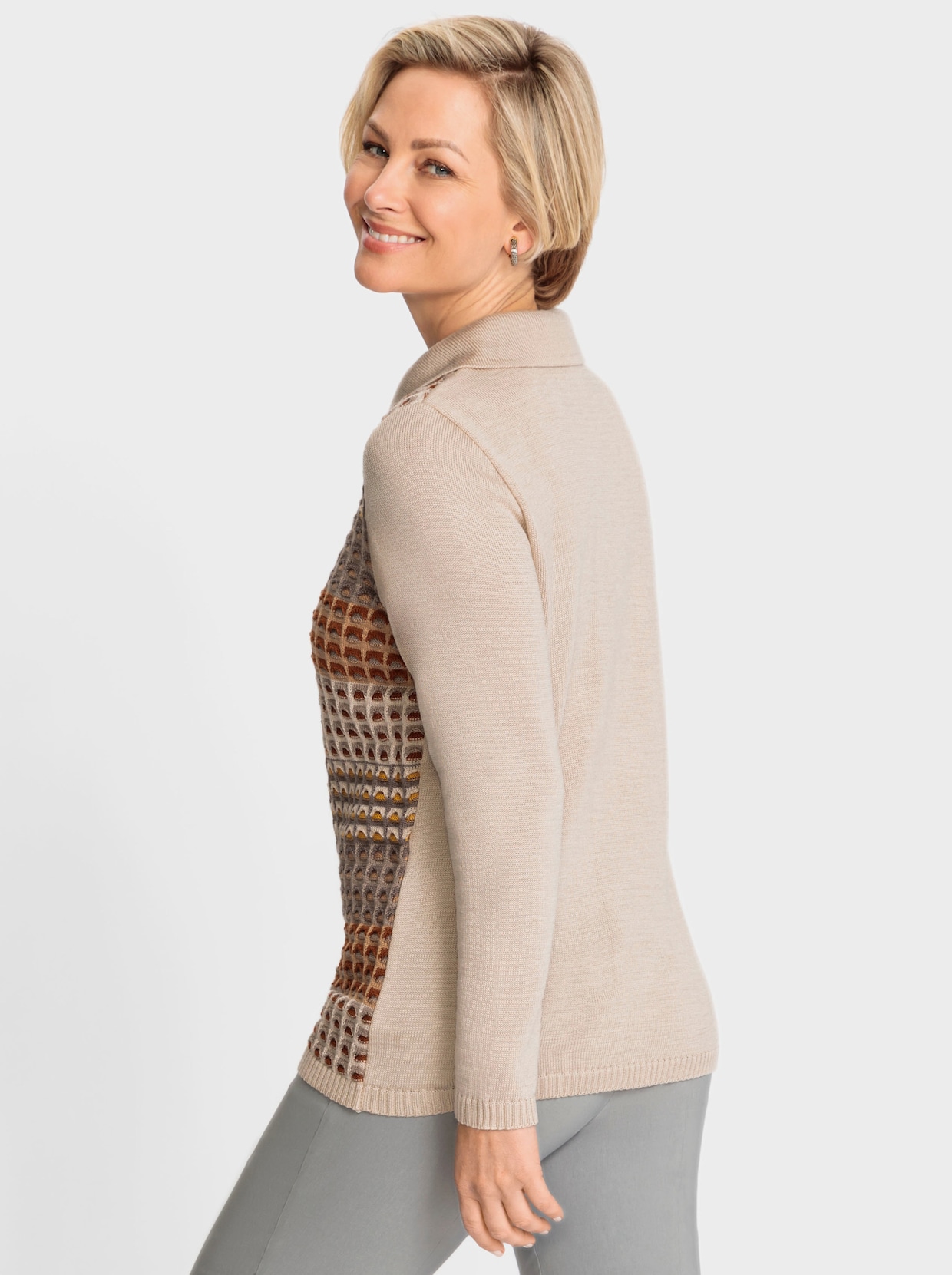 Pullover - sand-taupe-gemustert