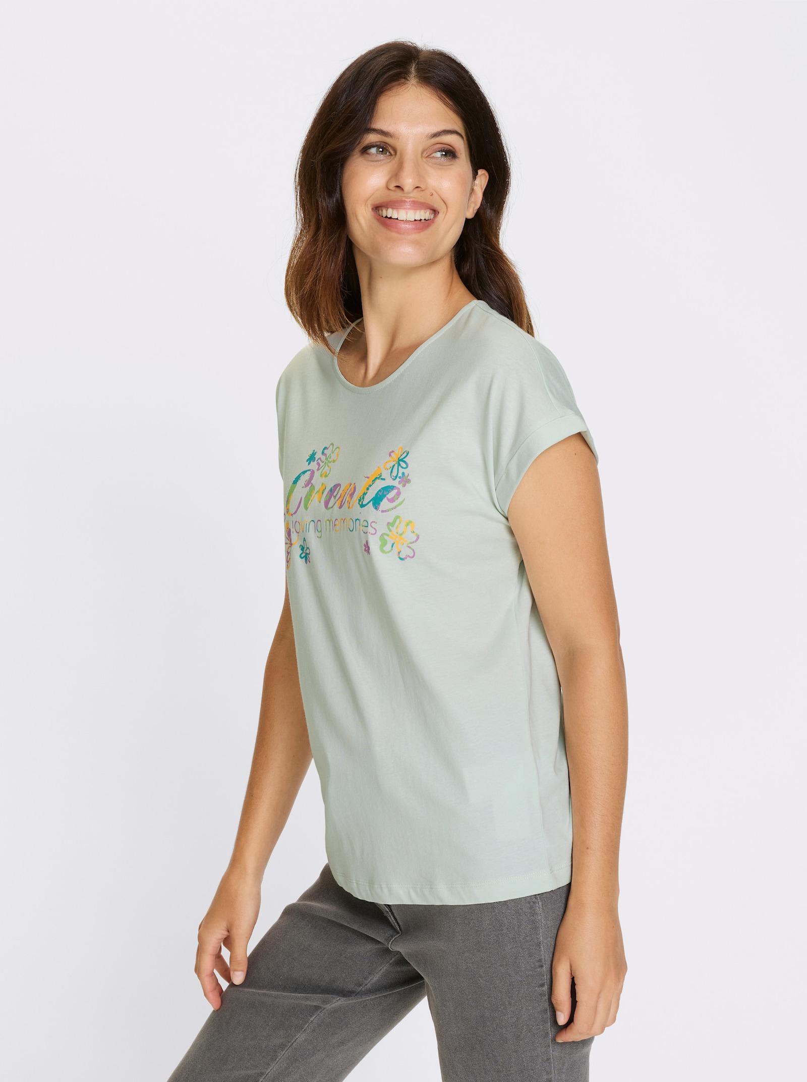 Tričko,kr.ruk., výstrih - Jemná mätová-žltá