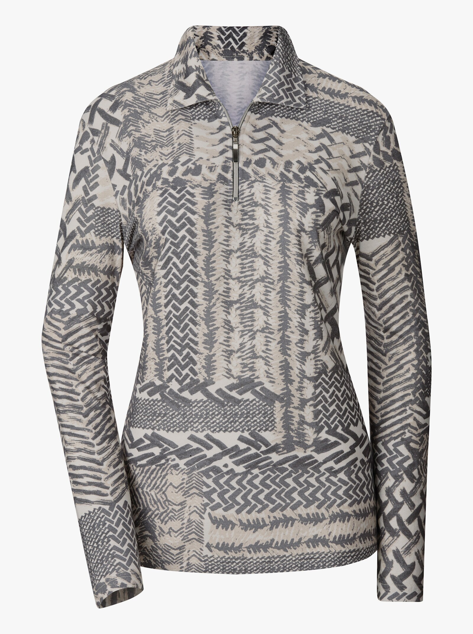 Langarmshirt im Muster-Mix - ecru-grau-bedruckt
